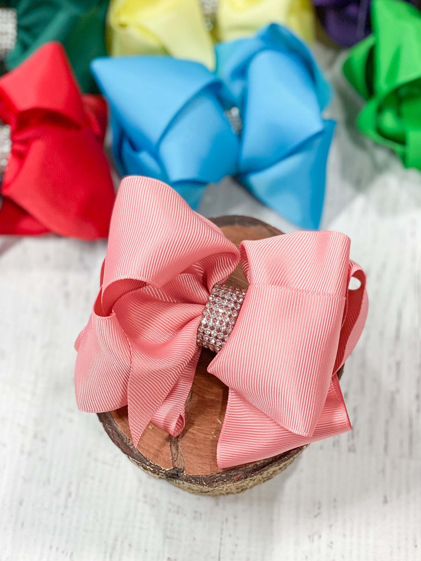 4.5" Classic Size Rhinestone Center Hair Bows | Alligator Clip