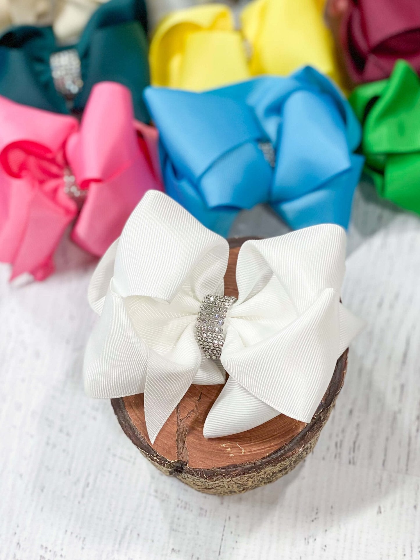 4.5" Classic Size Rhinestone Center Hair Bows | Alligator Clip