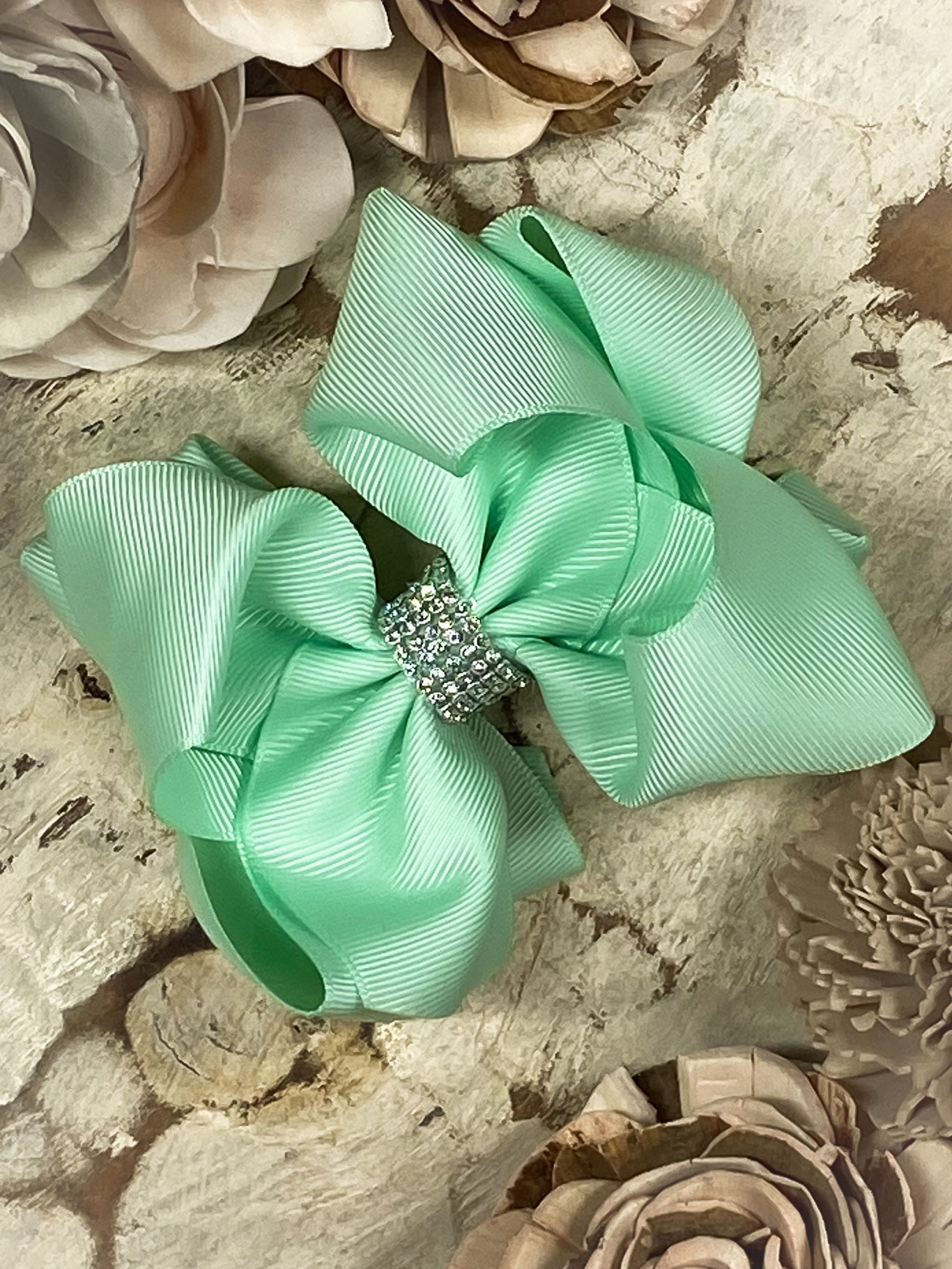 4.5" Classic Size Rhinestone Center Hair Bows | Alligator Clip