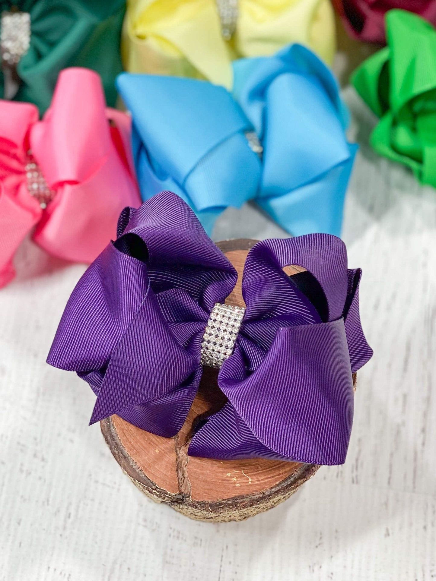 4.5" Classic Size Rhinestone Center Hair Bows | Alligator Clip