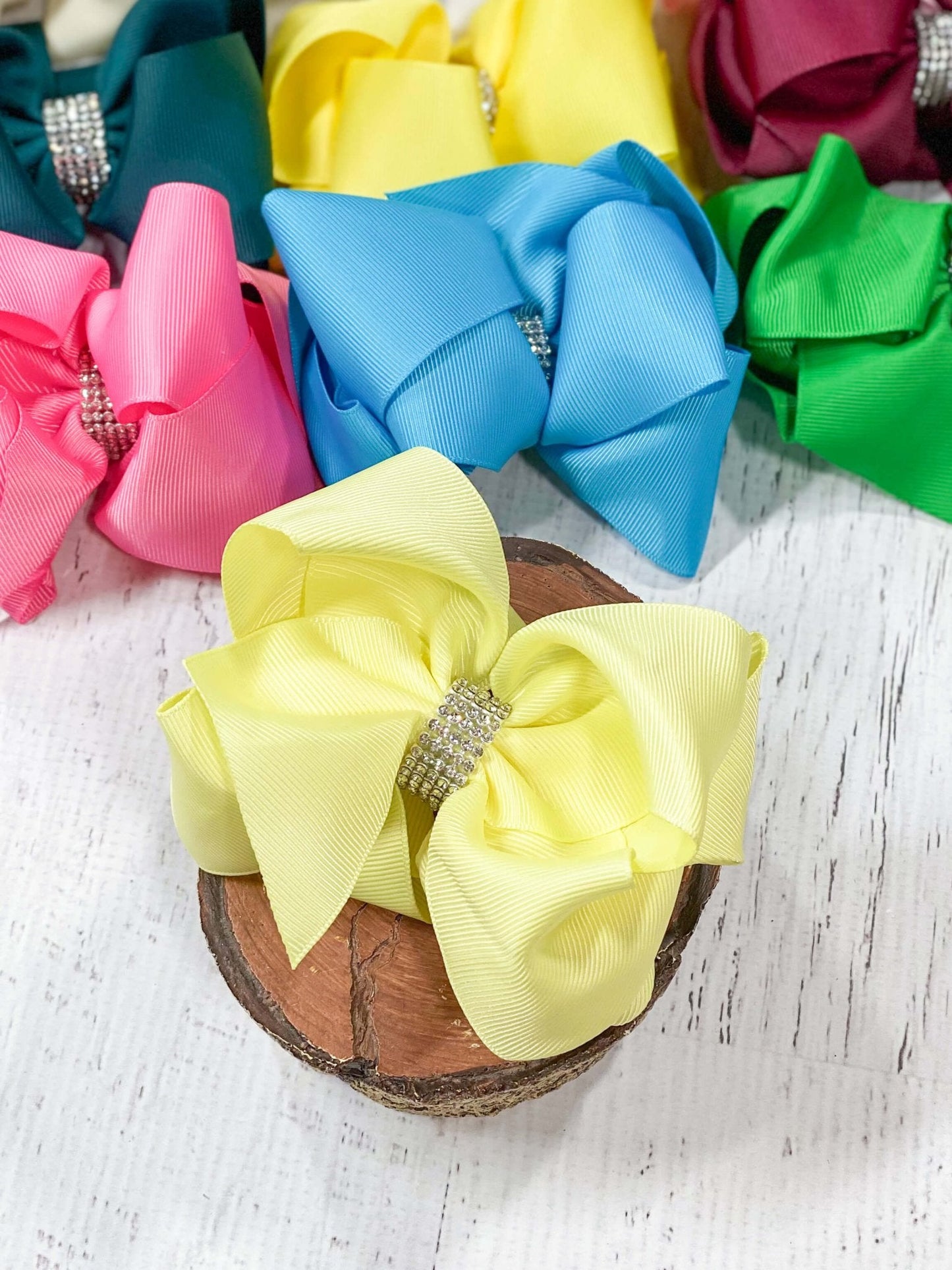 4.5" Classic Size Rhinestone Center Hair Bows | Alligator Clip