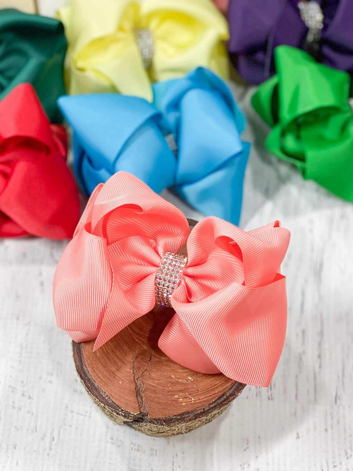 4.5" Classic Size Rhinestone Center Hair Bows | Alligator Clip