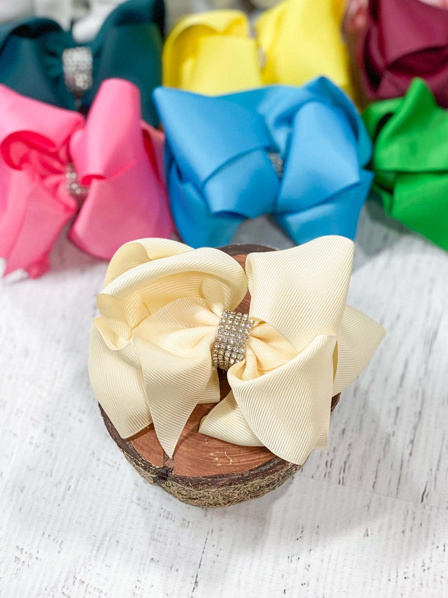 4.5" Classic Size Rhinestone Center Hair Bows | Alligator Clip