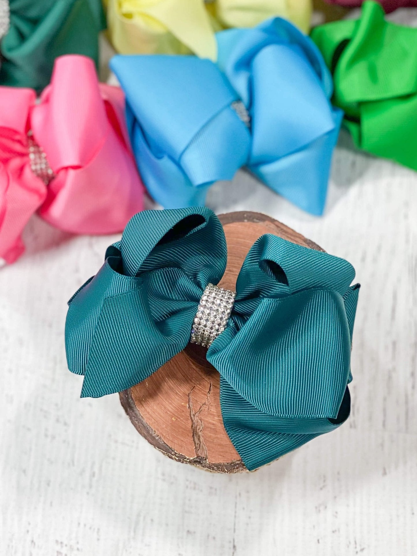4.5" Classic Size Rhinestone Center Hair Bows | Alligator Clip