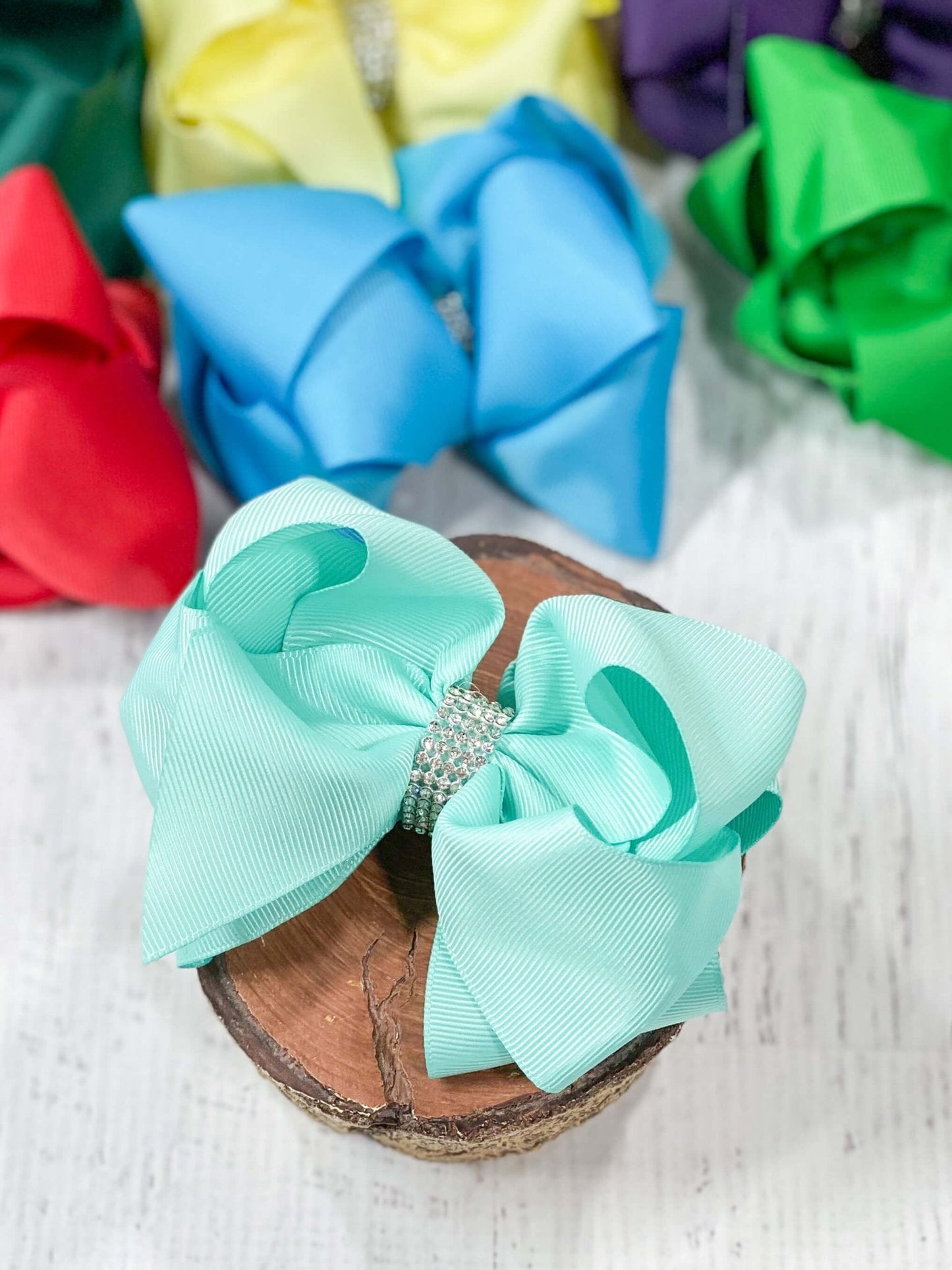 4.5" Classic Size Rhinestone Center Hair Bows | Alligator Clip