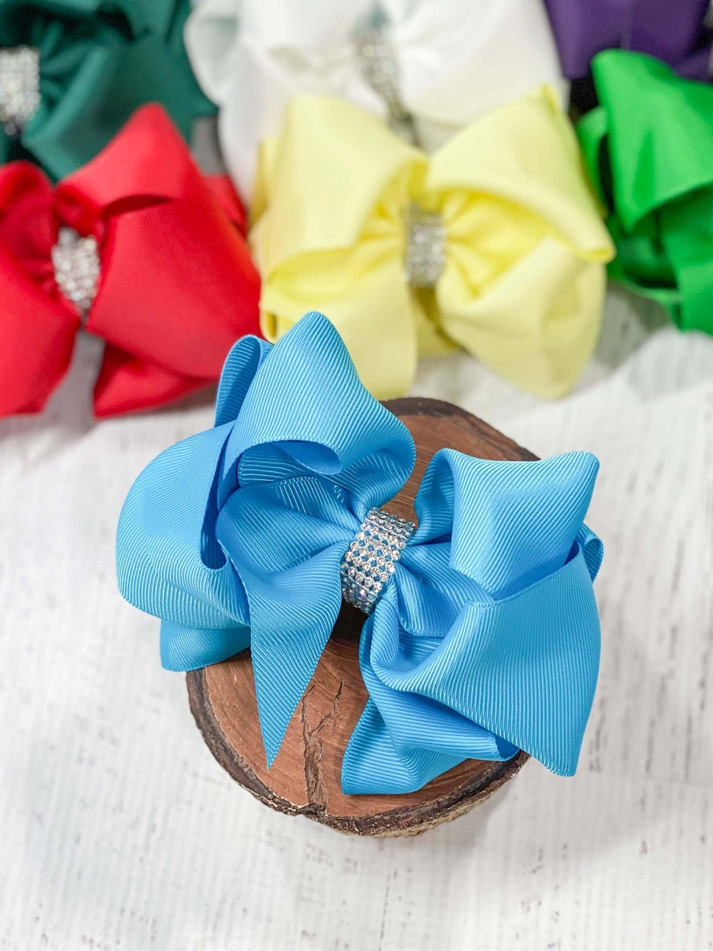 4.5" Classic Size Rhinestone Center Hair Bows | Alligator Clip
