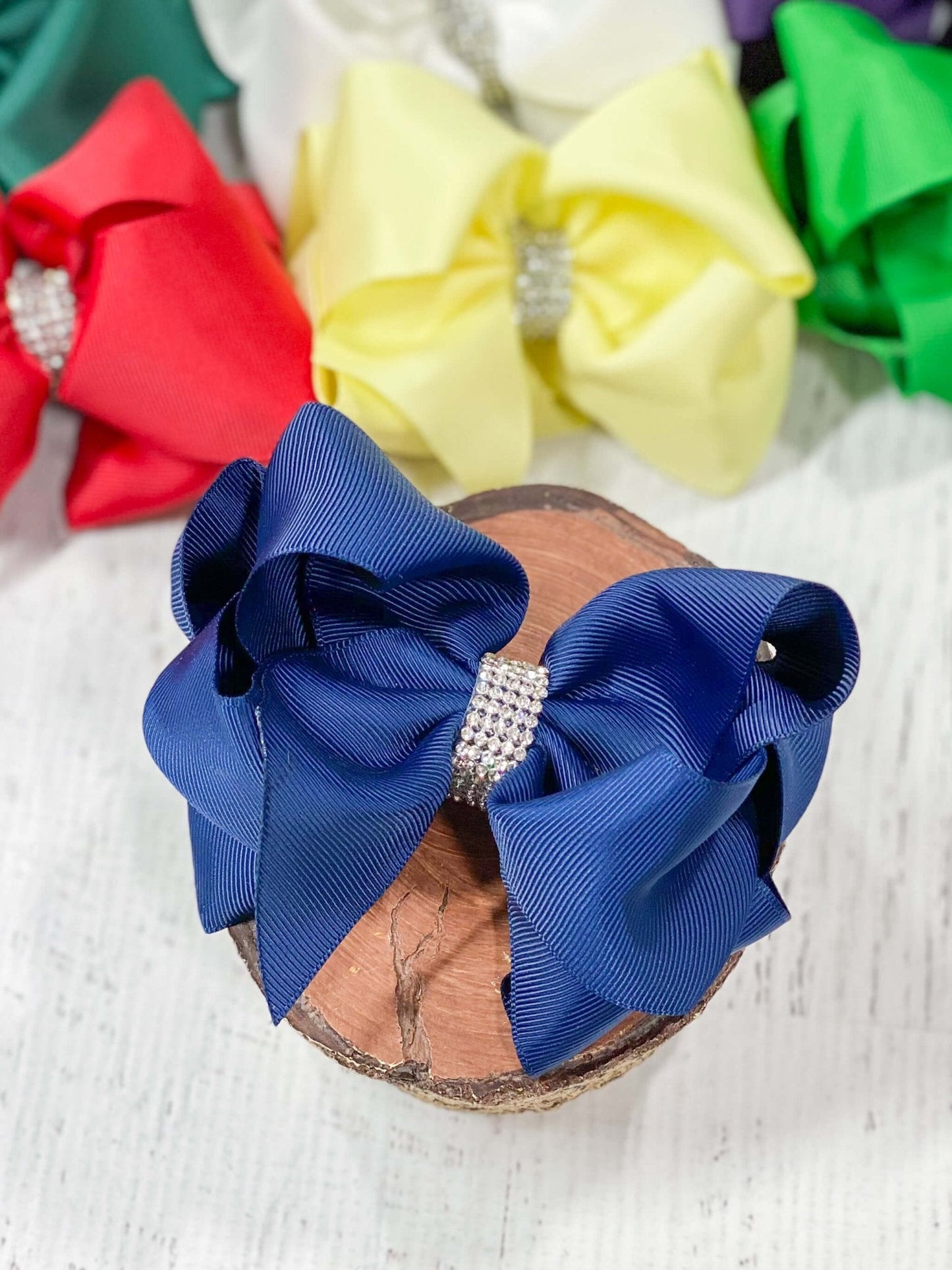 4.5" Classic Size Rhinestone Center Hair Bows | Alligator Clip