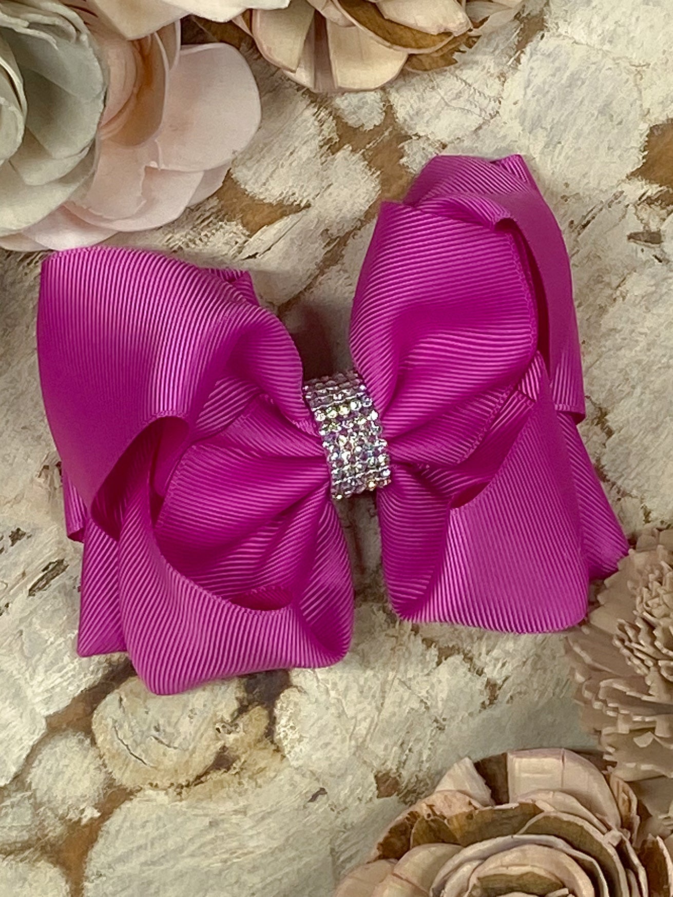 4.5" Classic Size Rhinestone Center Hair Bows | Alligator Clip