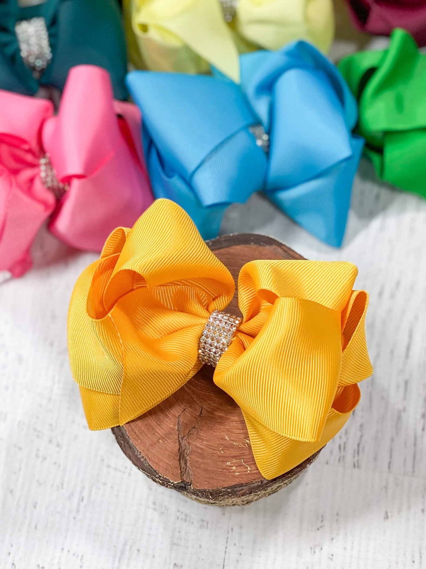 4.5" Classic Size Rhinestone Center Hair Bows | Alligator Clip