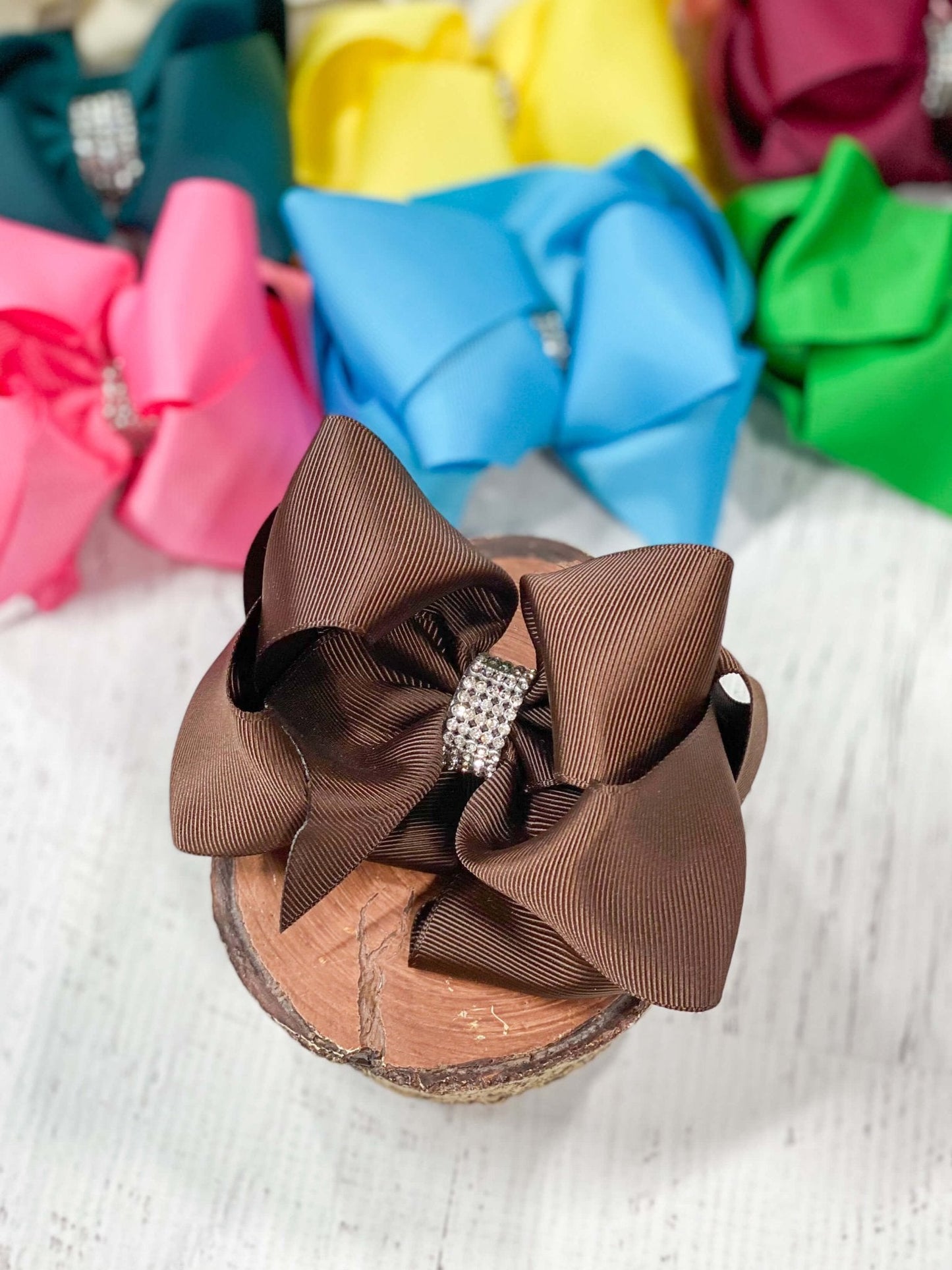 4.5" Classic Size Rhinestone Center Hair Bows | Alligator Clip