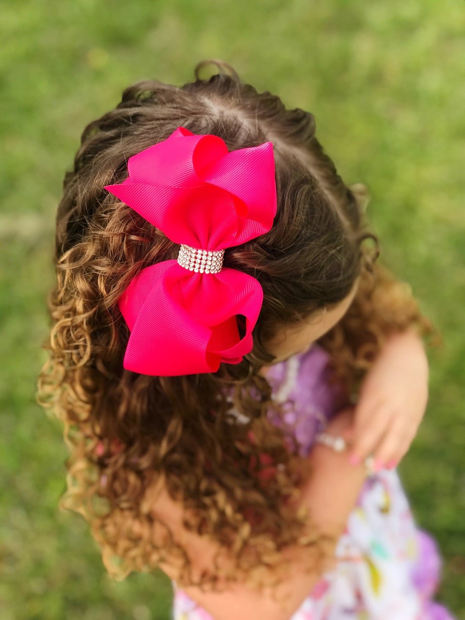 4.5" Classic Size Rhinestone Center Hair Bows | Alligator Clip