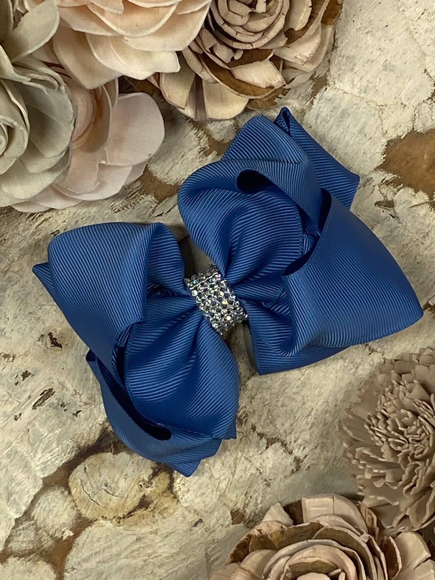 4.5" Classic Size Rhinestone Center Hair Bows | Alligator Clip