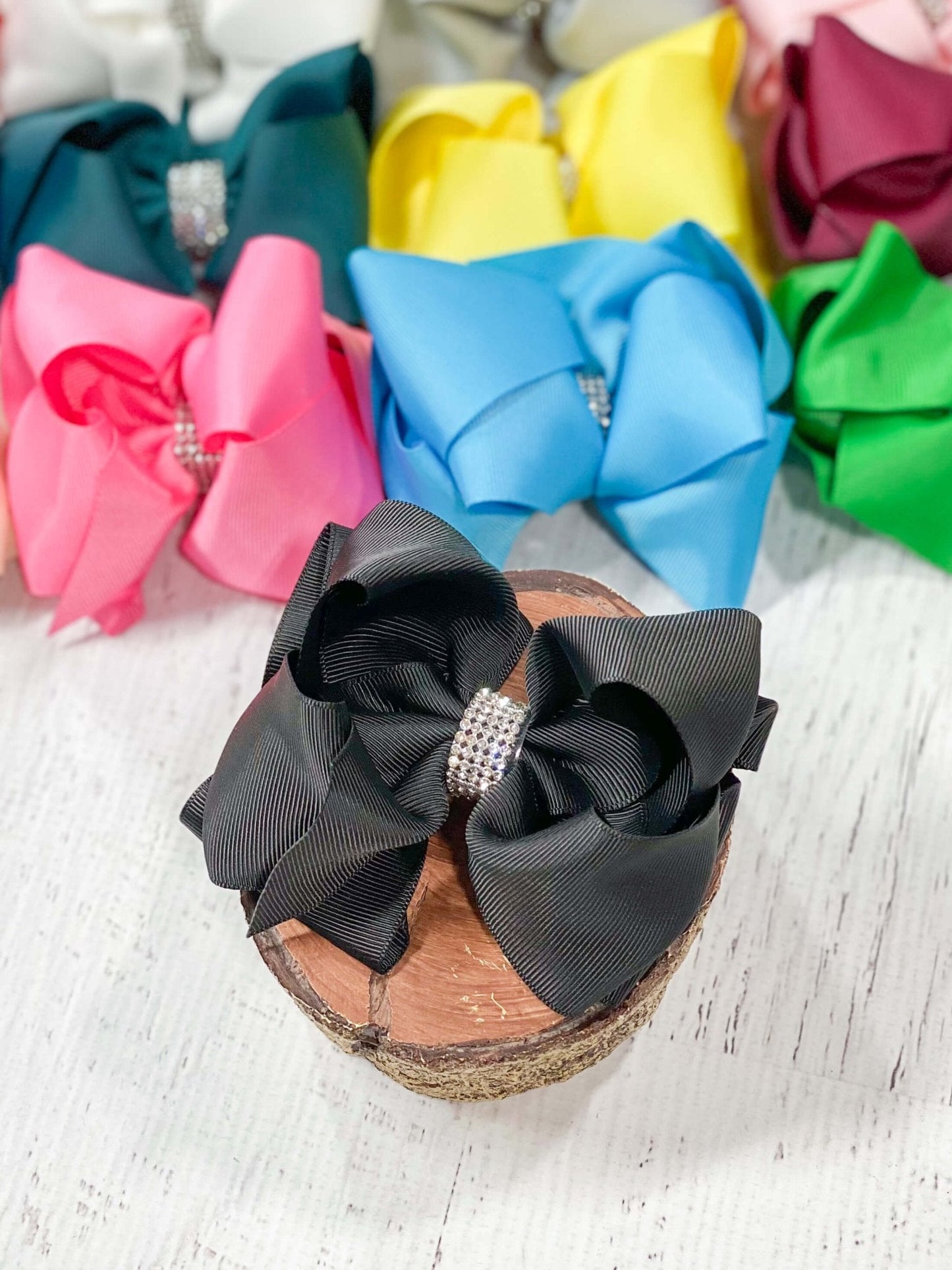 4.5" Classic Size Rhinestone Center Hair Bows | Alligator Clip