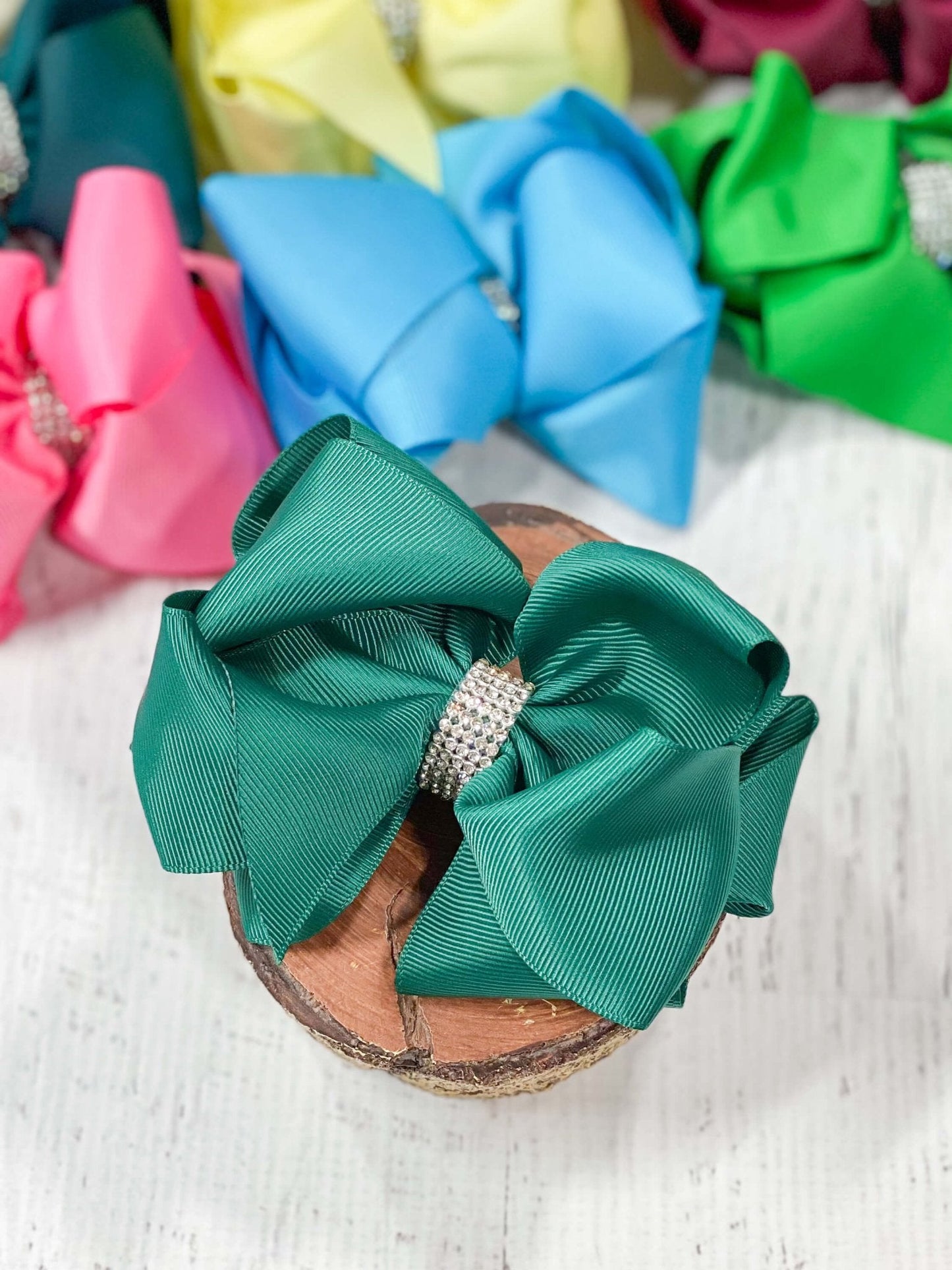 4.5" Classic Size Rhinestone Center Hair Bows | Alligator Clip