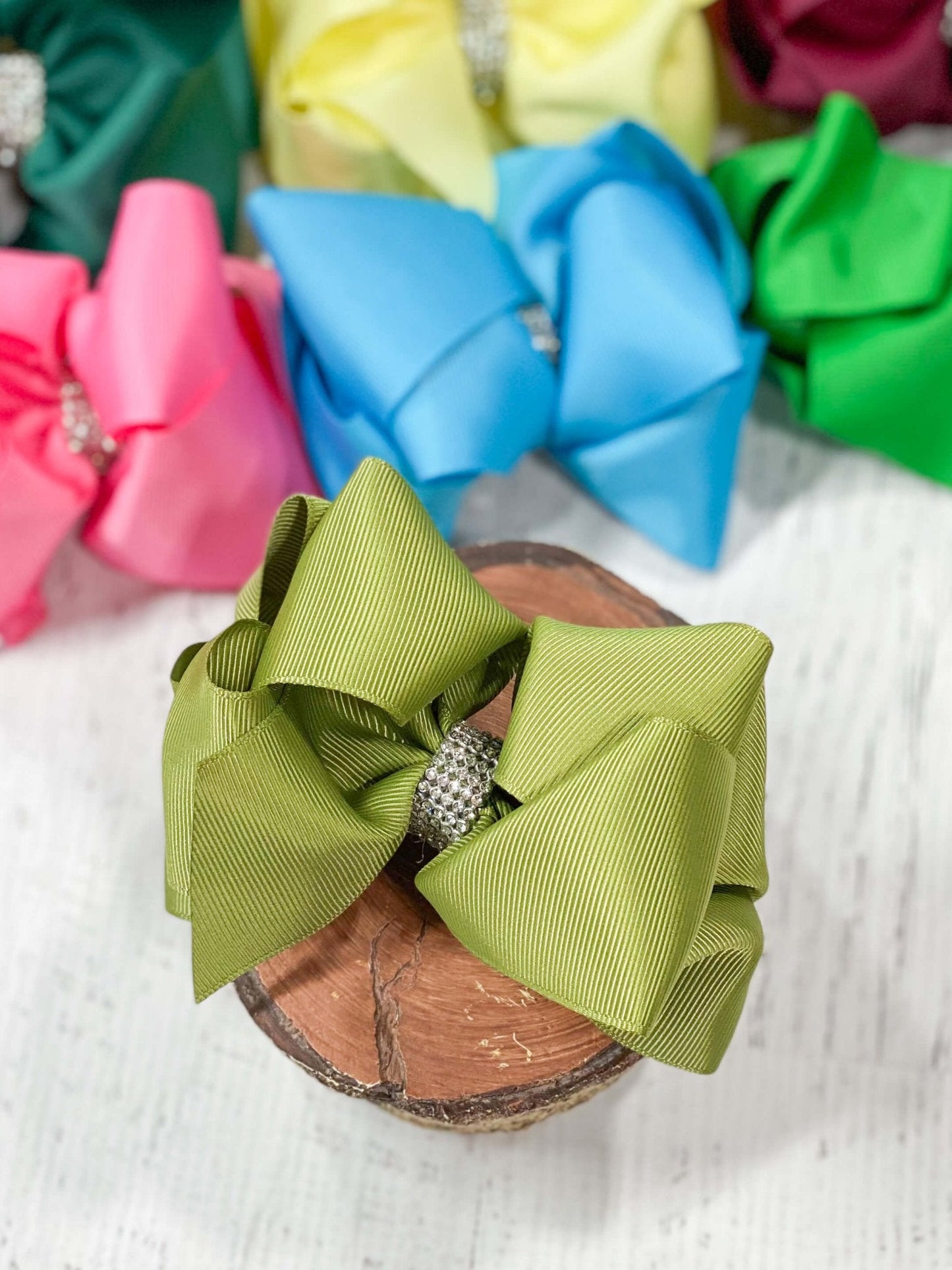 4.5" Classic Size Rhinestone Center Hair Bows | Alligator Clip