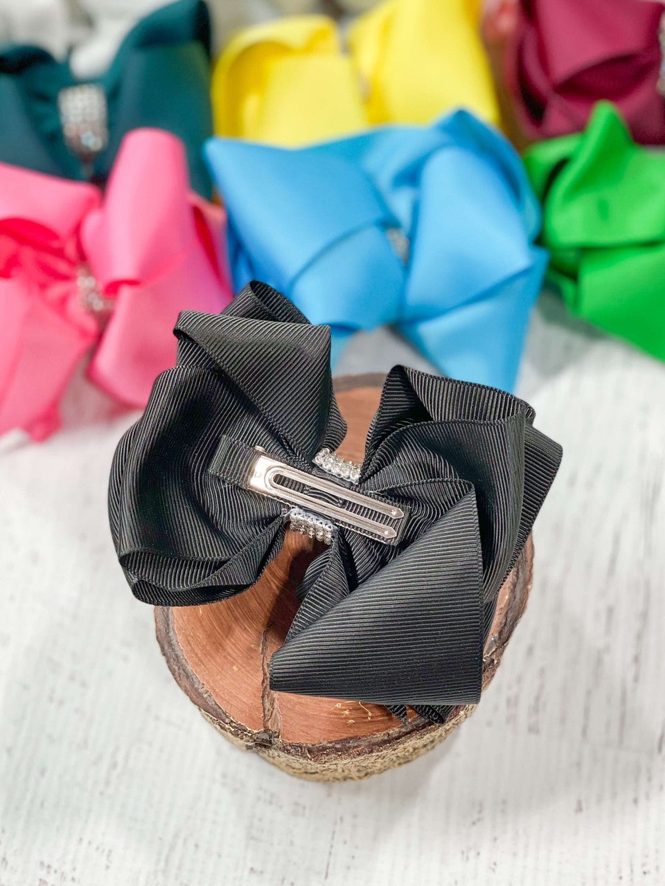 4.5" Classic Size Rhinestone Center Hair Bows | Alligator Clip