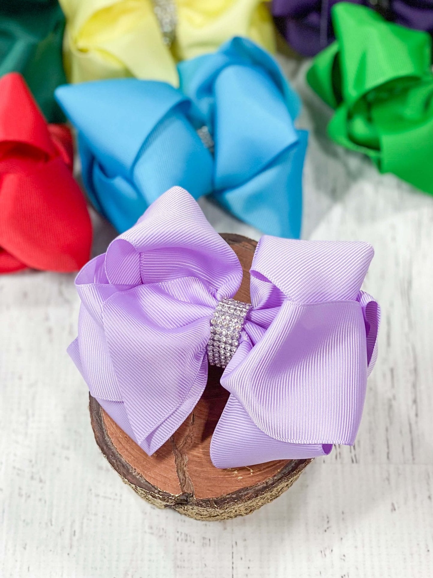 4.5" Classic Size Rhinestone Center Hair Bows | Alligator Clip