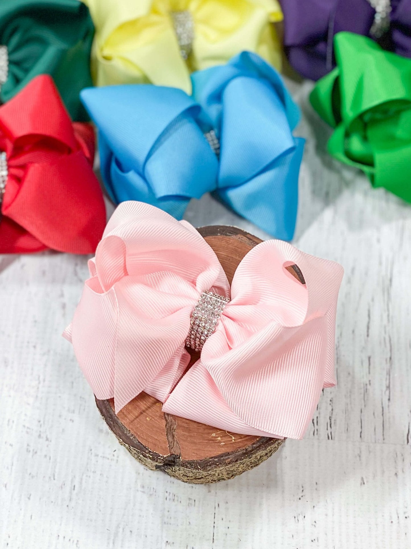 4.5" Classic Size Rhinestone Center Hair Bows | Alligator Clip