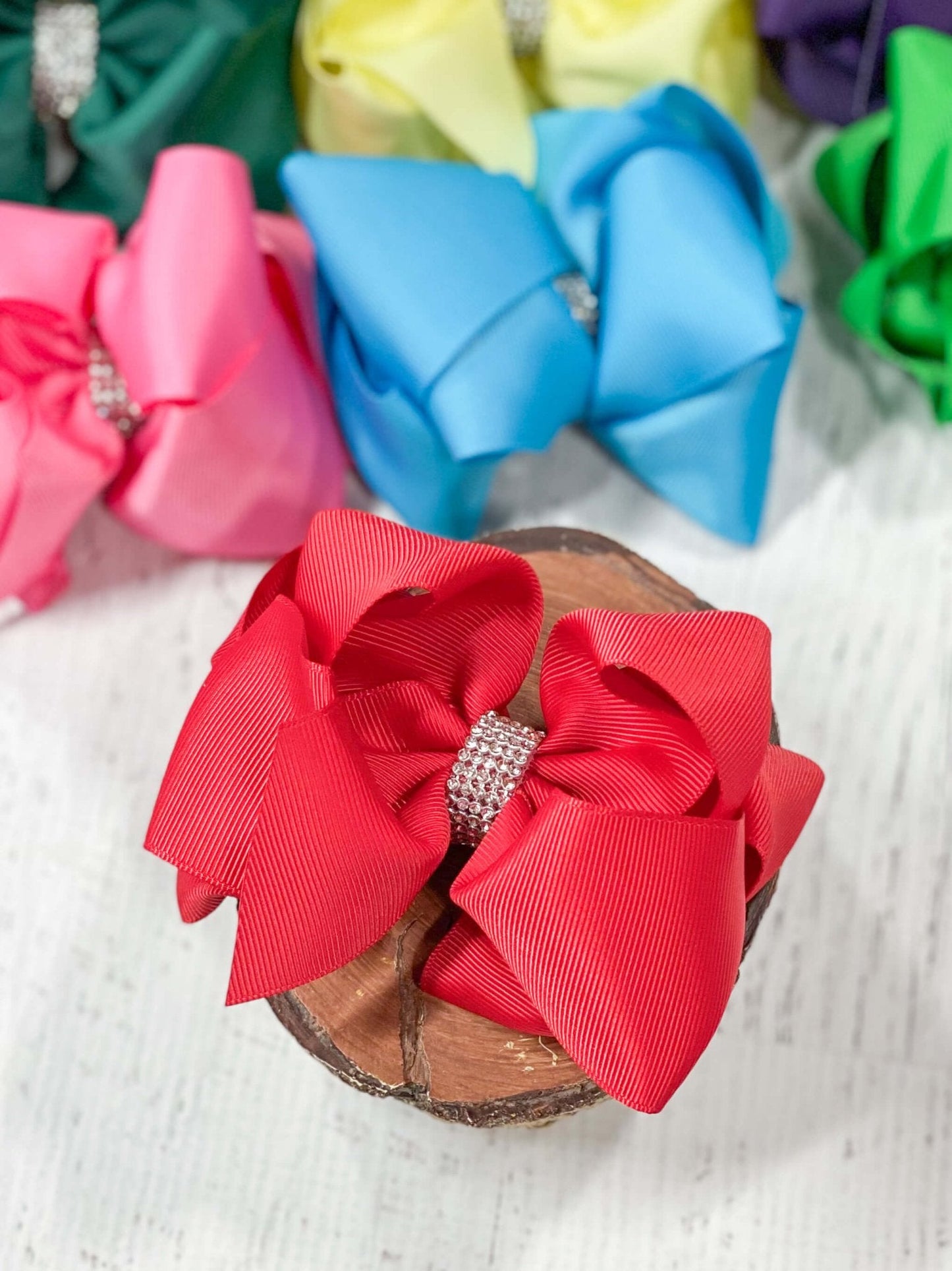 4.5" Classic Size Rhinestone Center Hair Bows | Alligator Clip
