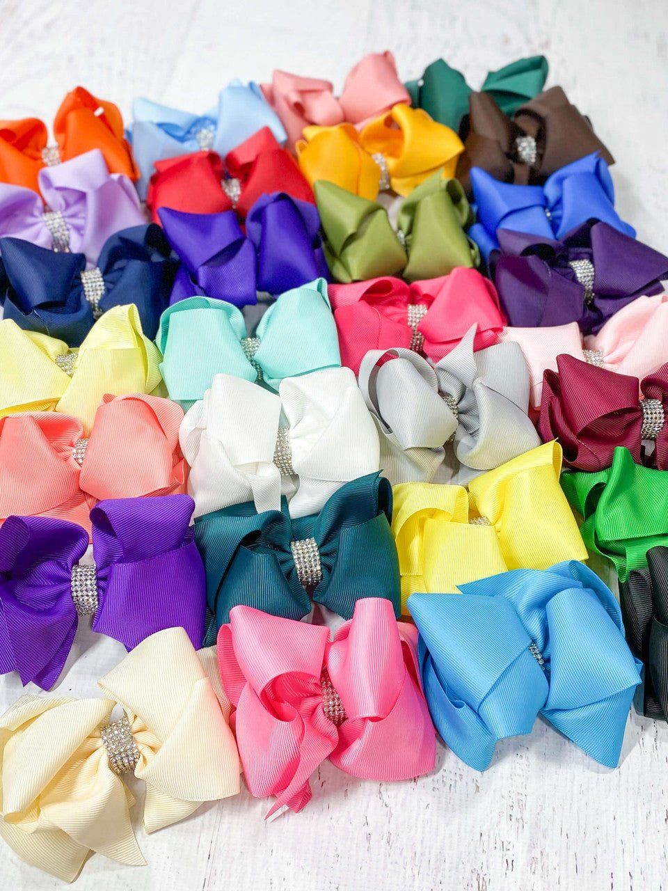 4.5" Classic Size Rhinestone Center Hair Bows | Alligator Clip