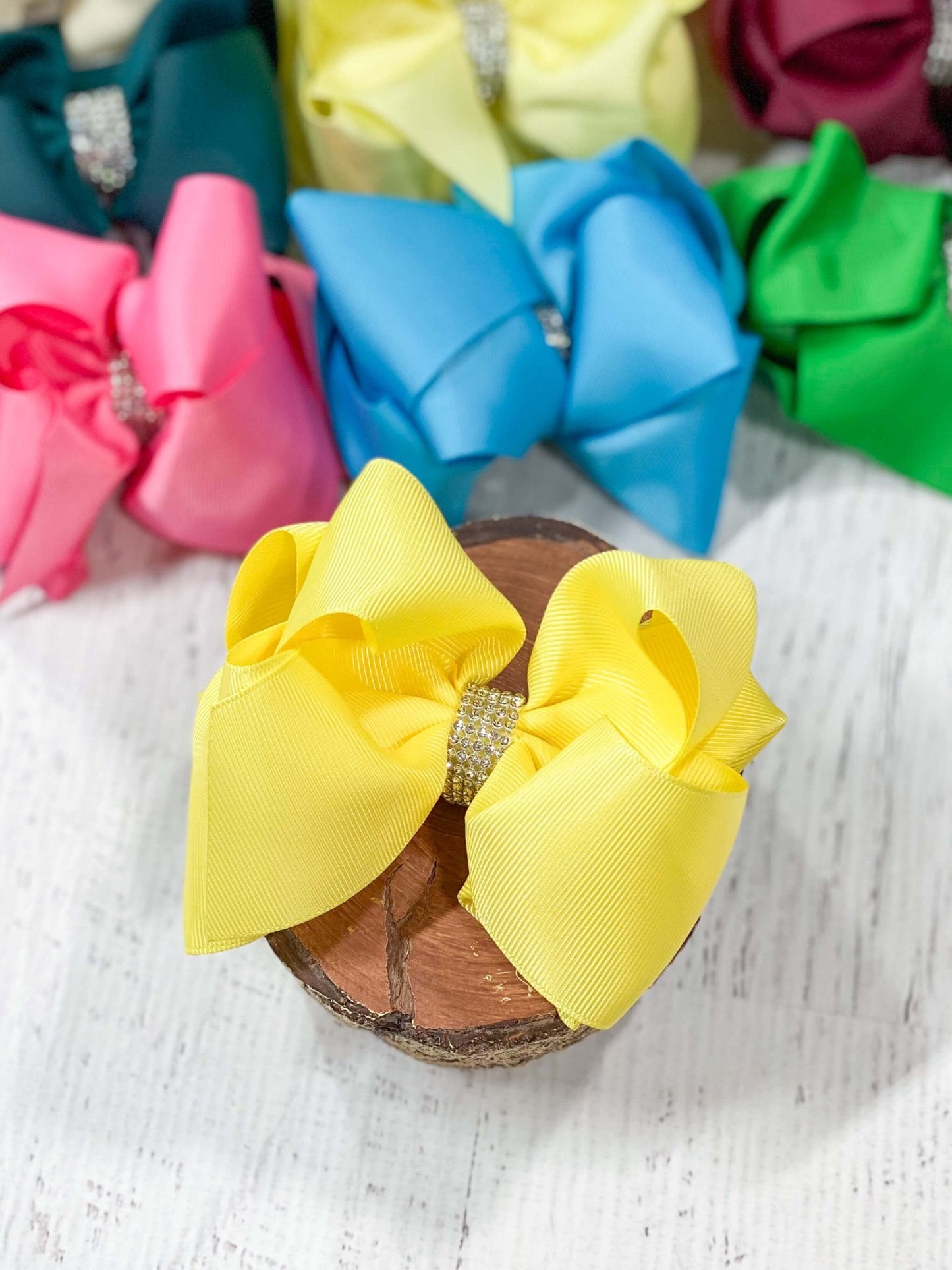 4.5" Classic Size Rhinestone Center Hair Bows | Alligator Clip