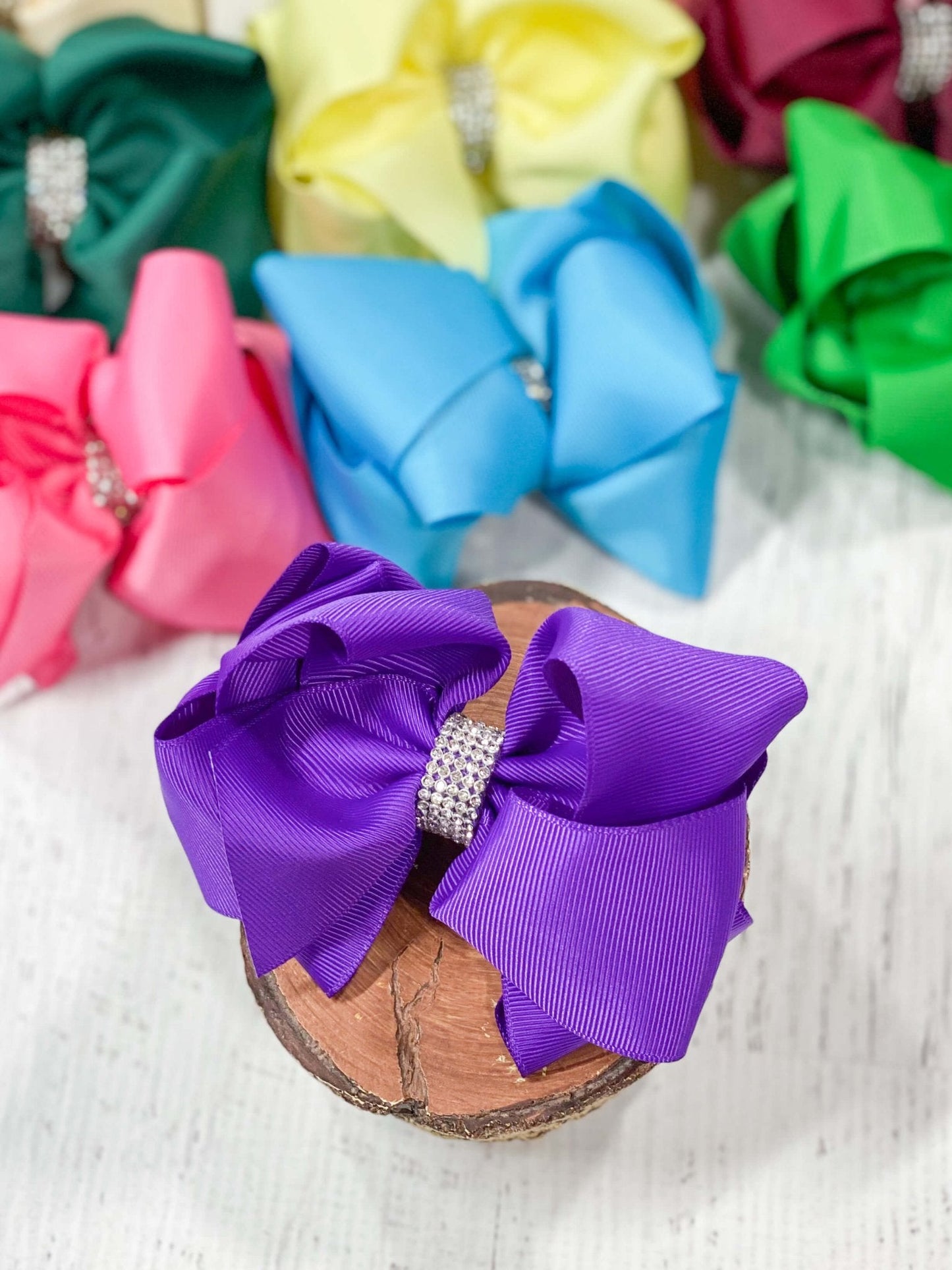 4.5" Classic Size Rhinestone Center Hair Bows | Alligator Clip