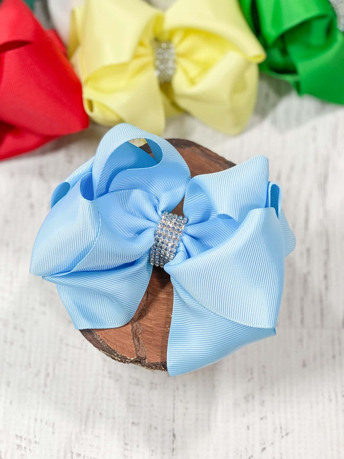 4.5" Classic Size Rhinestone Center Hair Bows | Alligator Clip