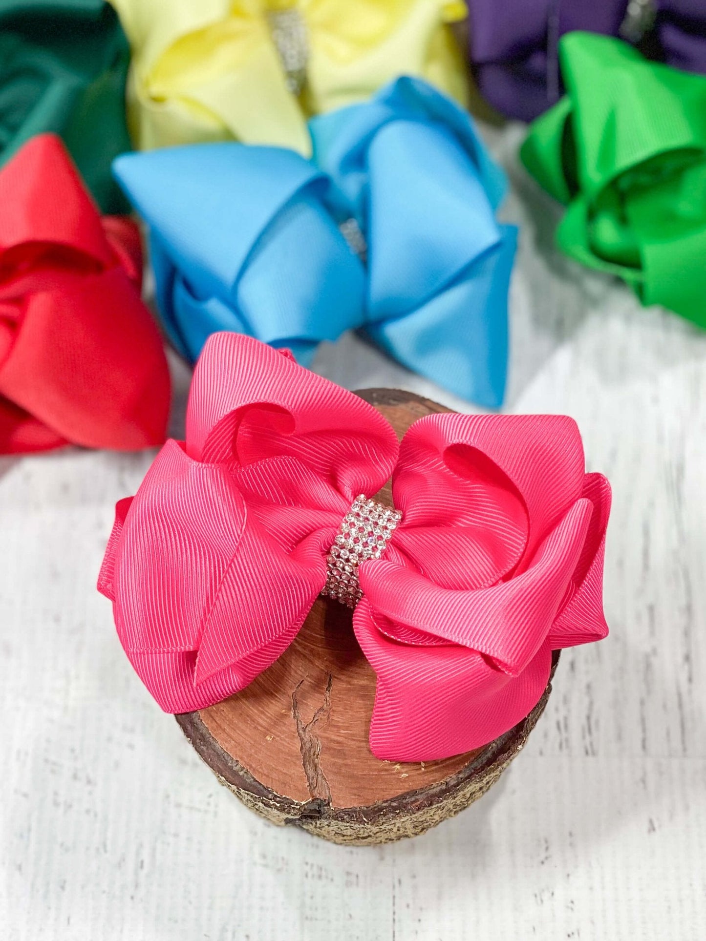 4.5" Classic Size Rhinestone Center Hair Bows | Alligator Clip