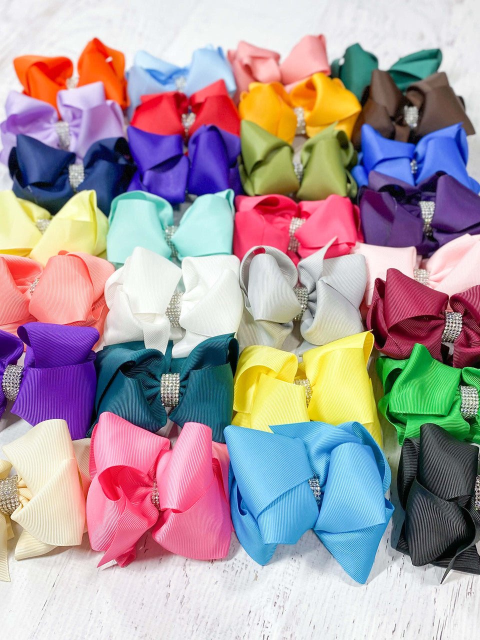 4.5" Classic Size Rhinestone Center Hair Bows | Alligator Clip