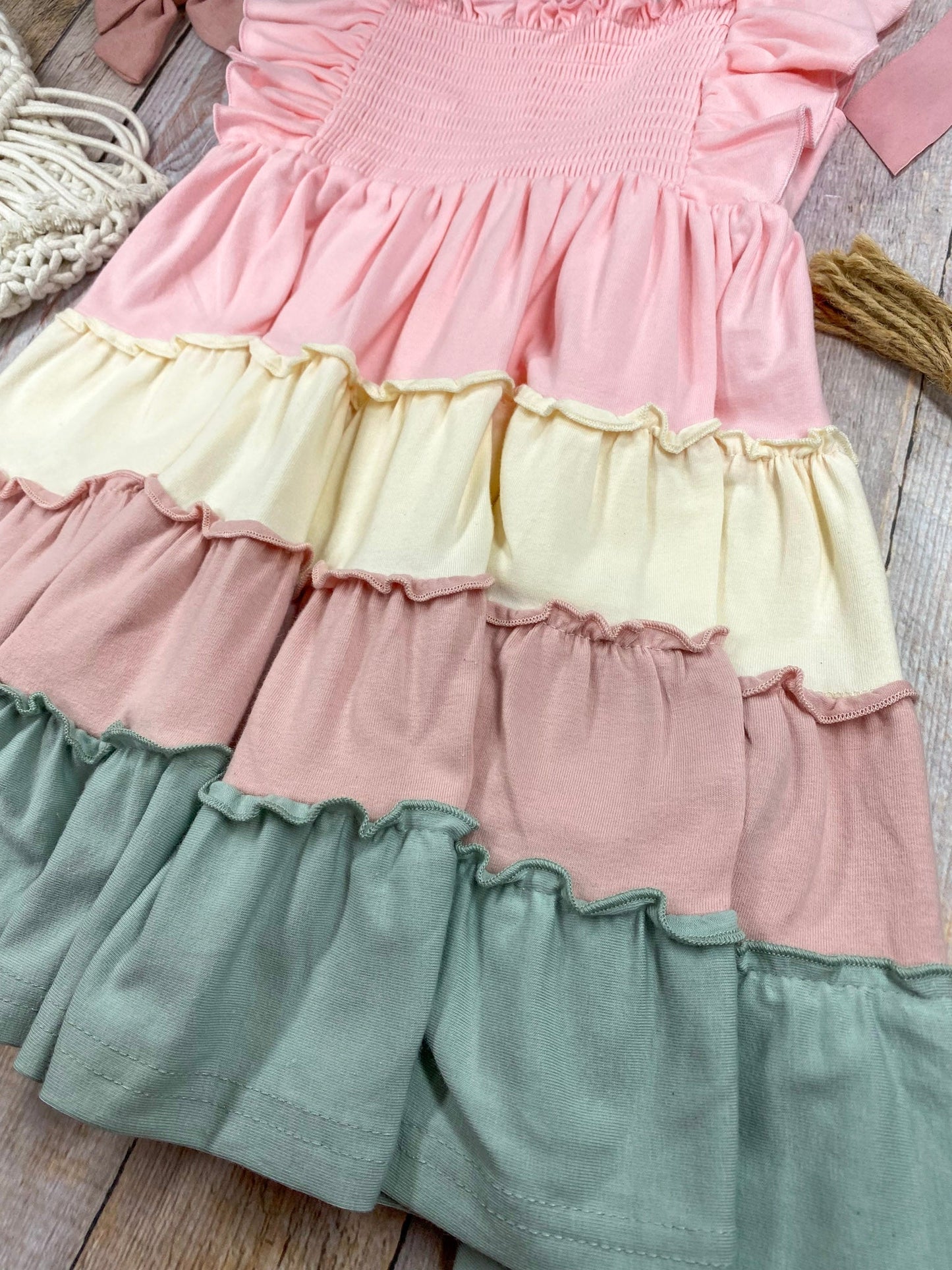 Cotton Candy Ruffle Dress | Girls Pastel Tiered Twirl Dress