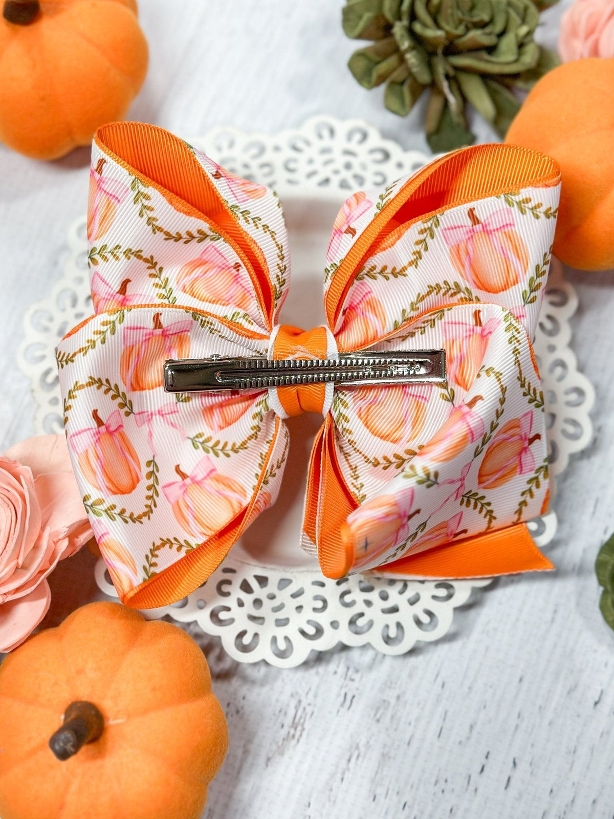 Double Layered Pumpkin Hair Bow
