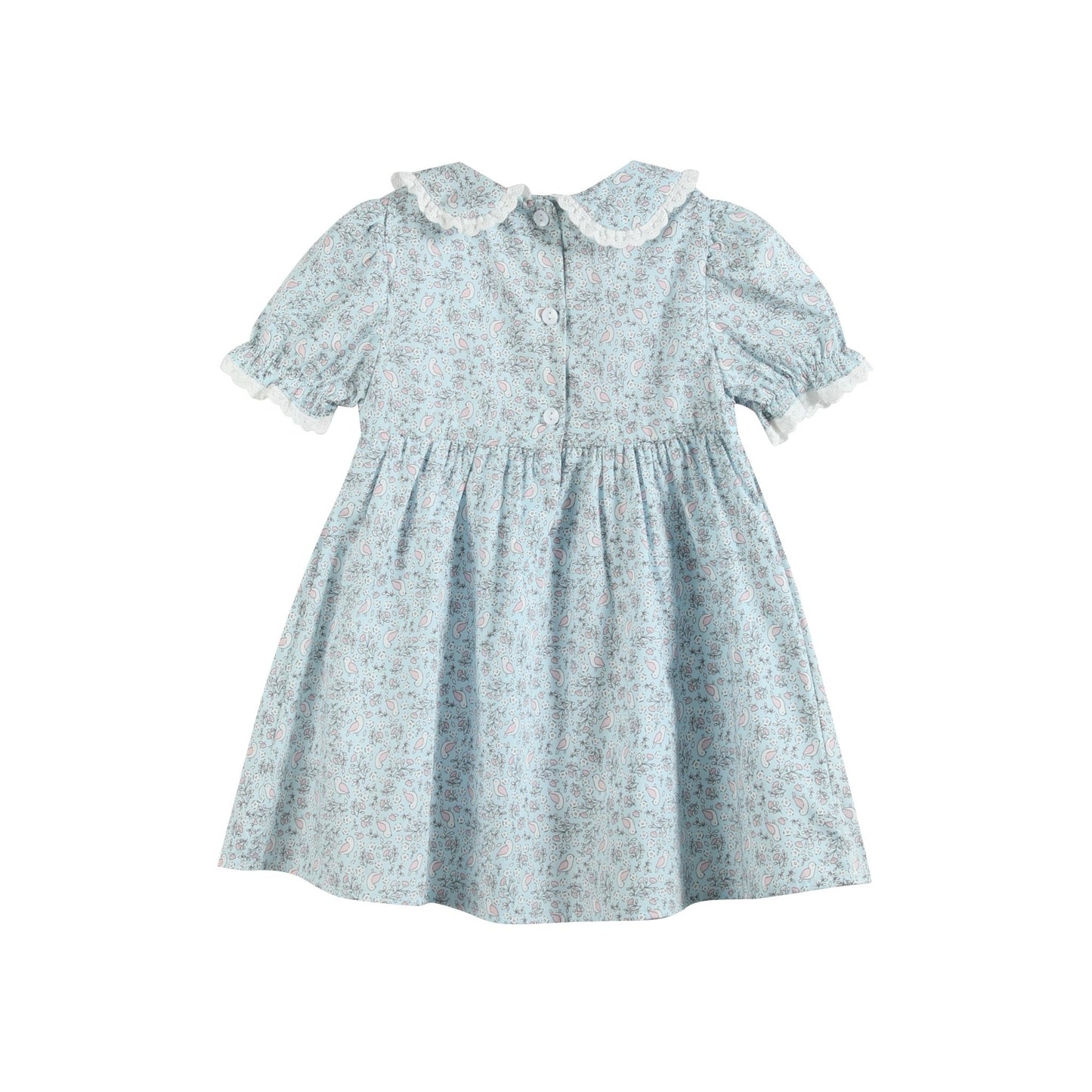 Floral Blue Dove Smocked Collared Dress