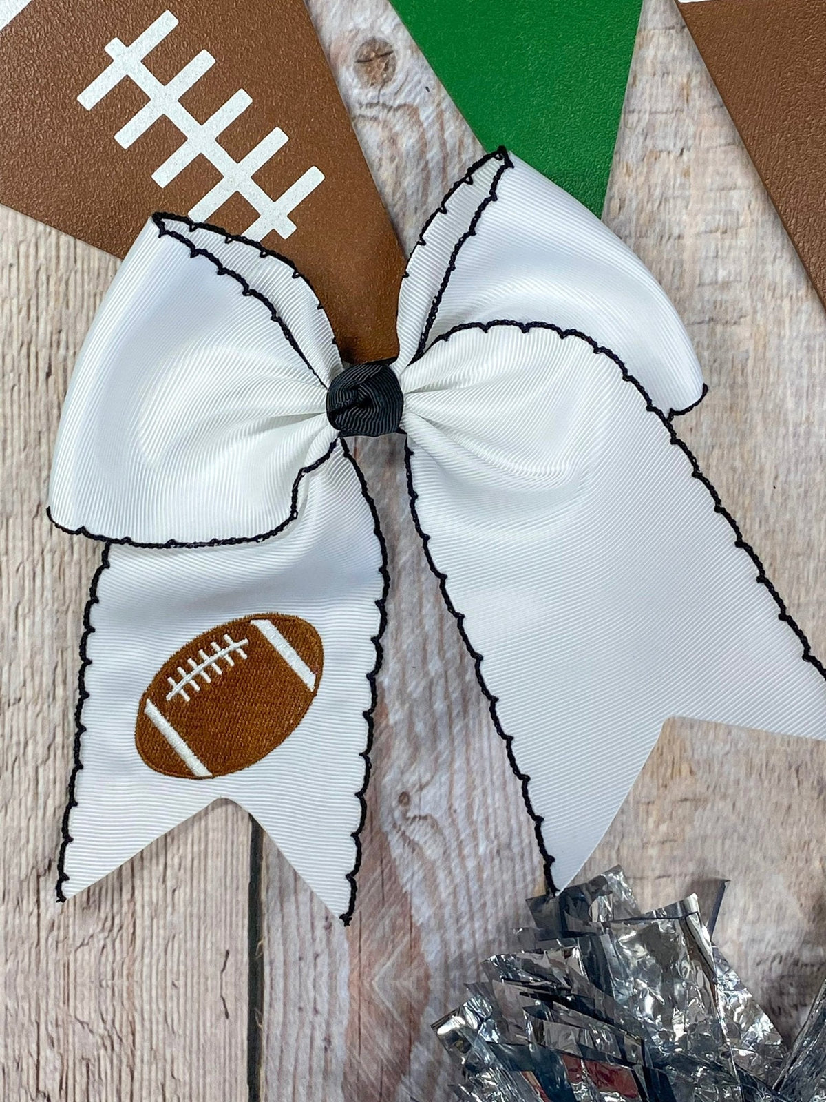 Football Embroidered Moonstitch Cheer Bows