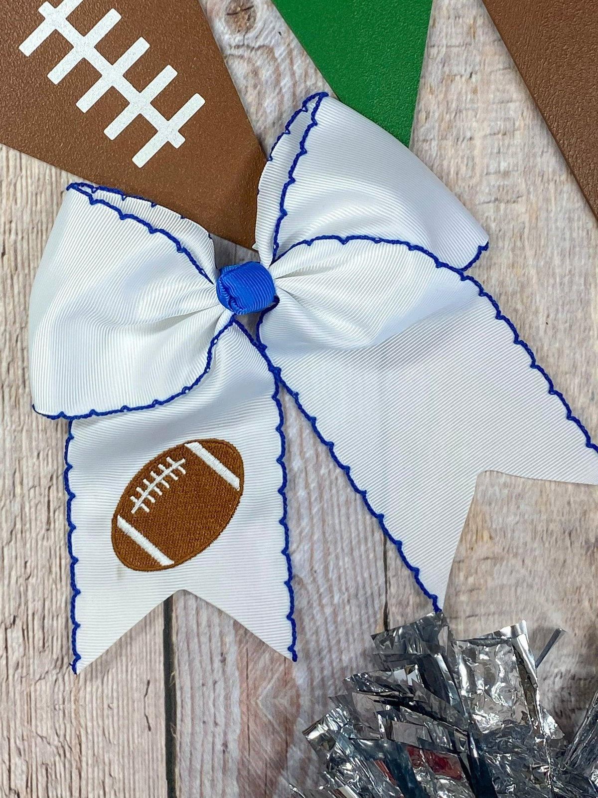 Football Embroidered Moonstitch Cheer Bows