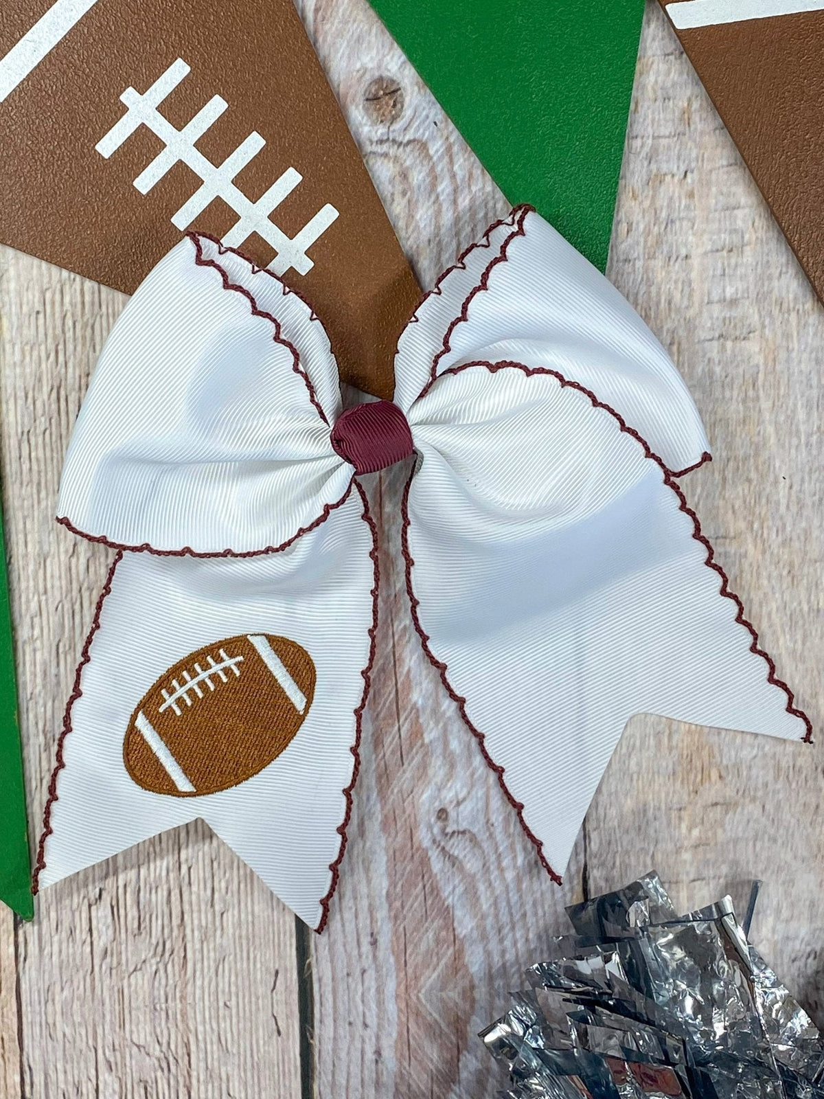 Football Embroidered Moonstitch Cheer Bows