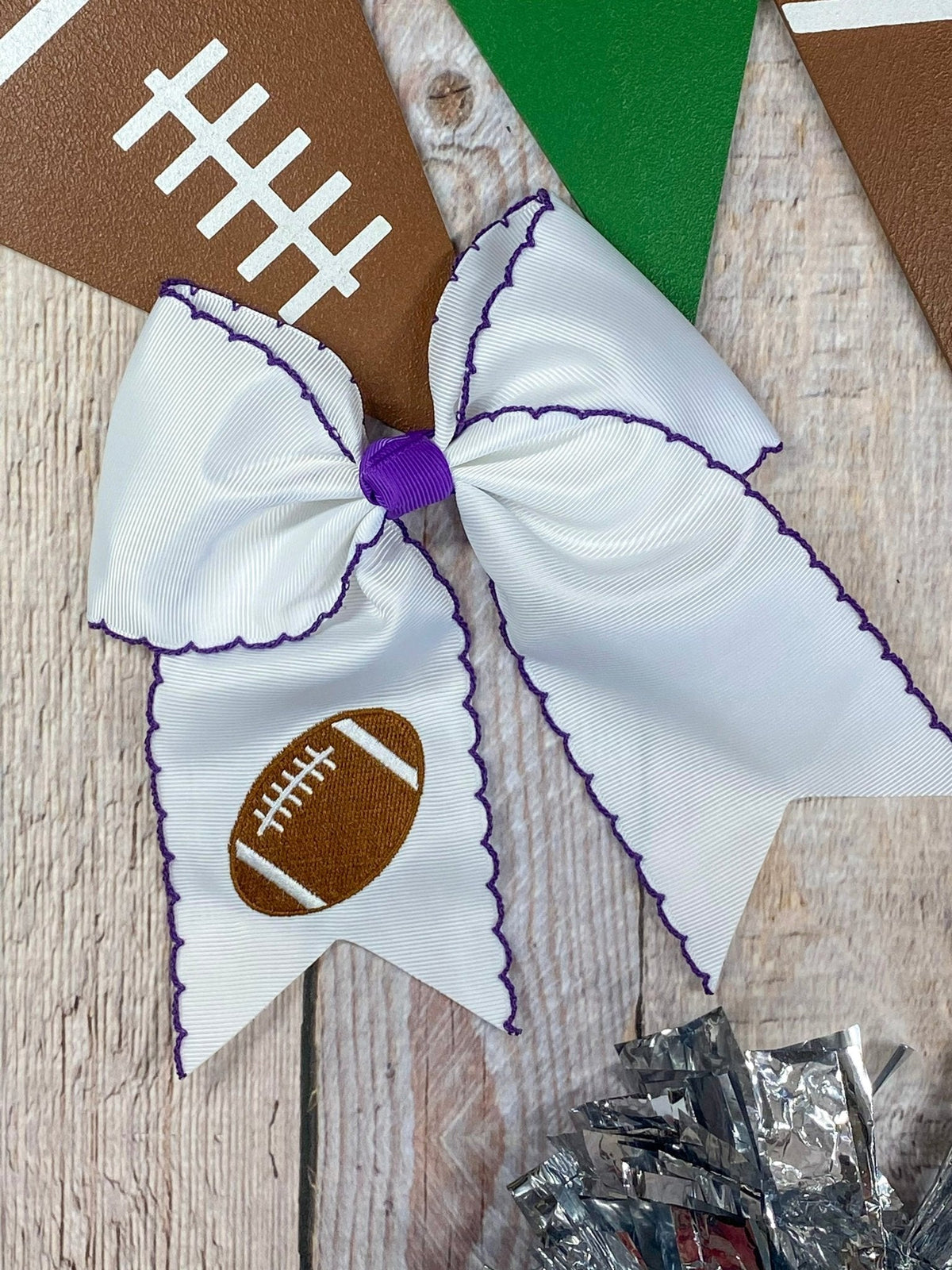 Football Embroidered Moonstitch Cheer Bows