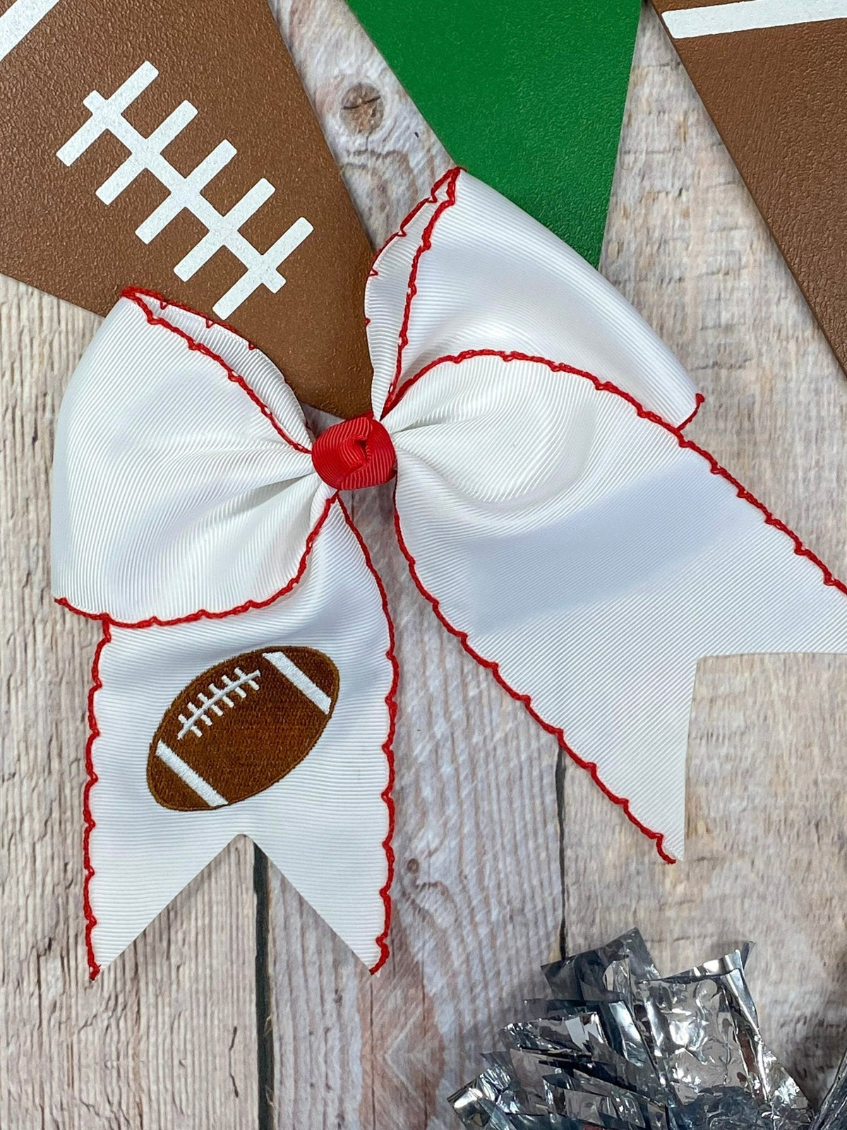 Football Embroidered Moonstitch Cheer Bows