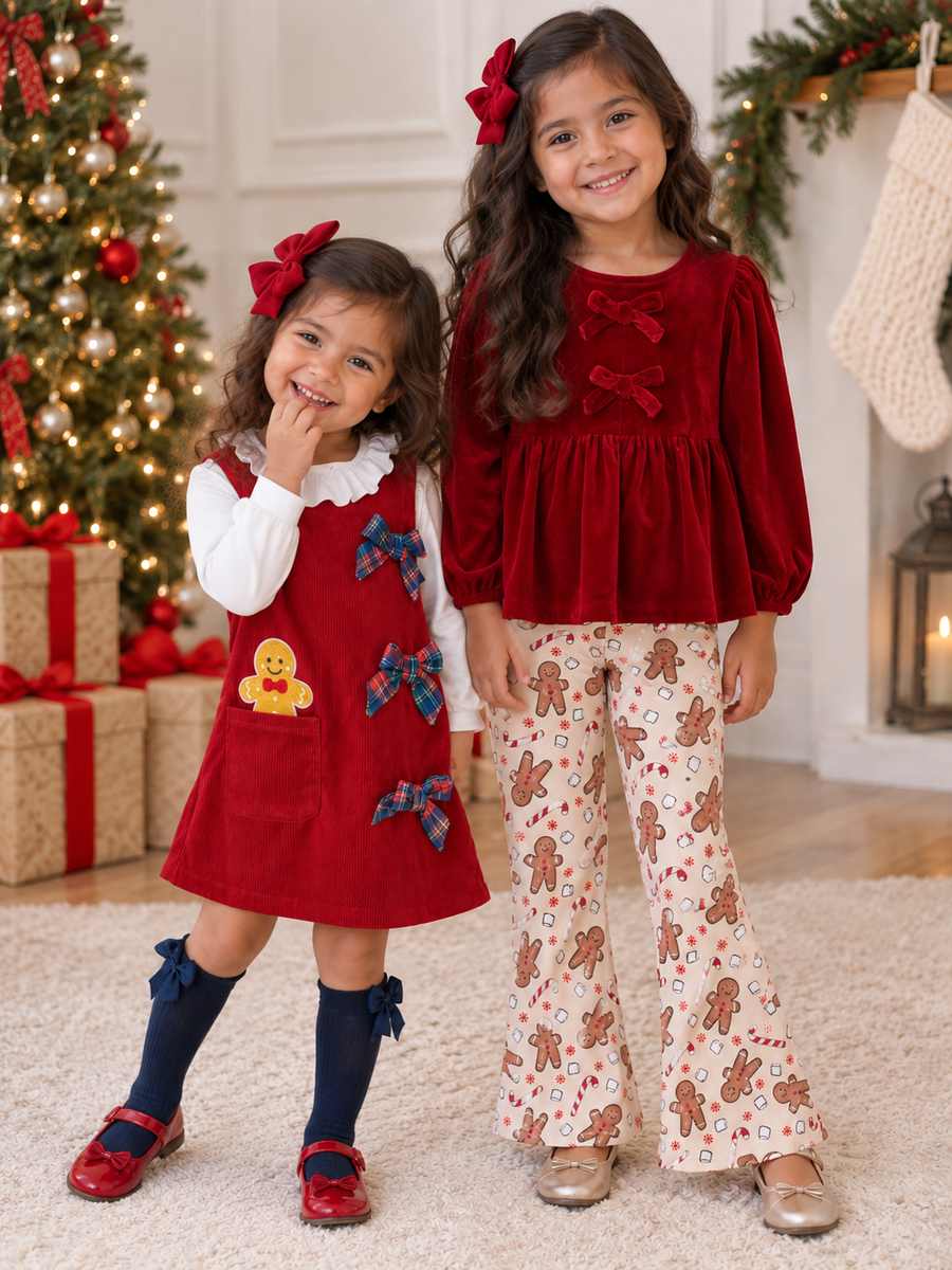 Gingerbread Bow Corduroy Jumper Christmas Dress