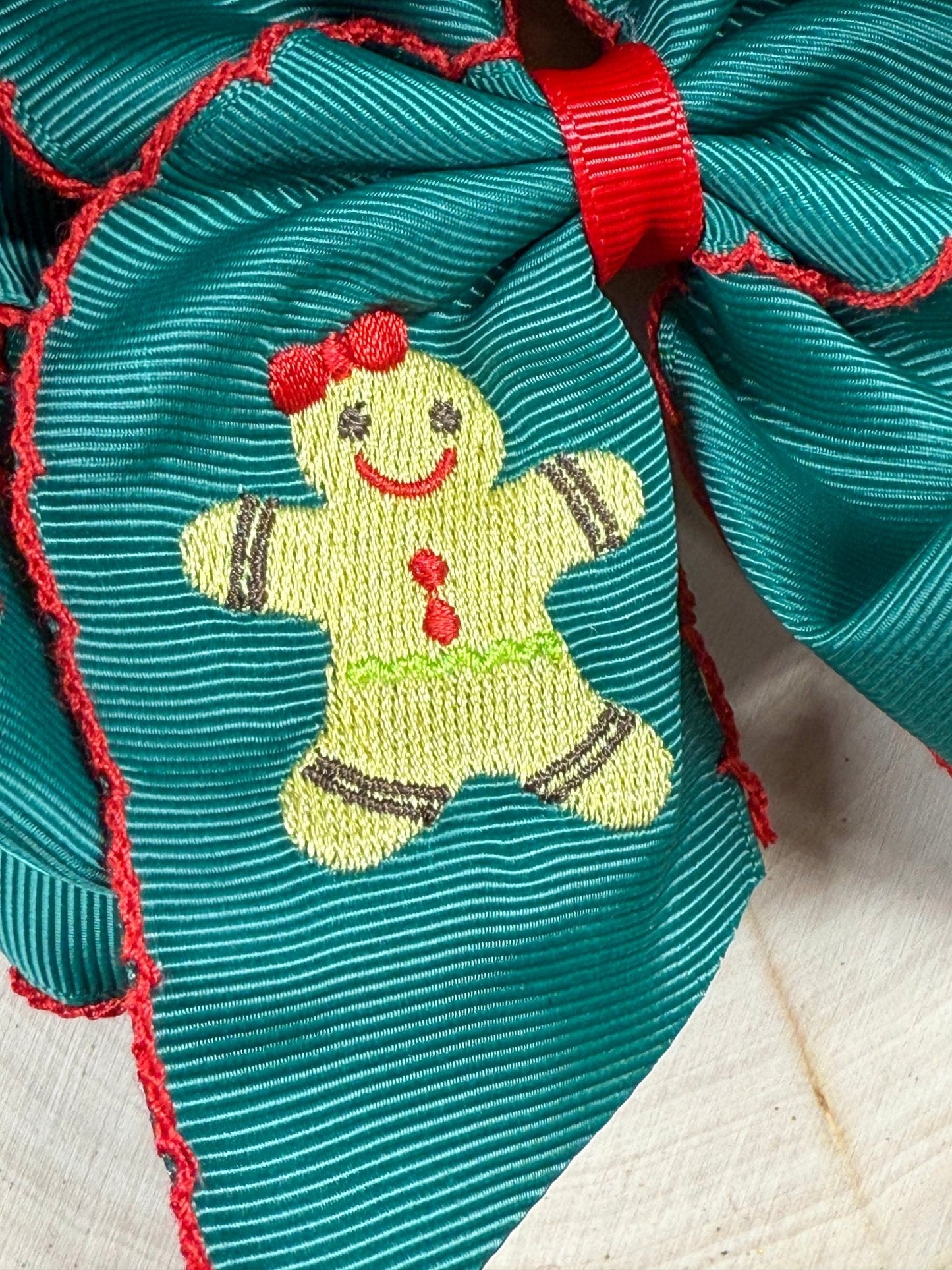 Gingerbread Embroidered Moonstitch Hair Bow | Clip or Headband