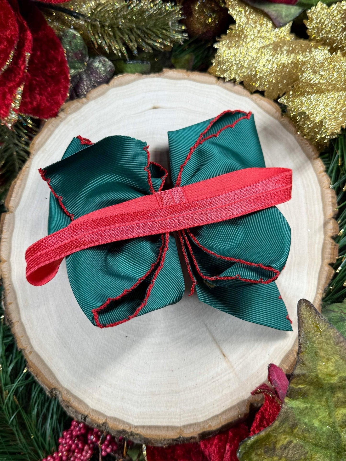 Gingerbread Embroidered Moonstitch Hair Bow | Clip or Headband