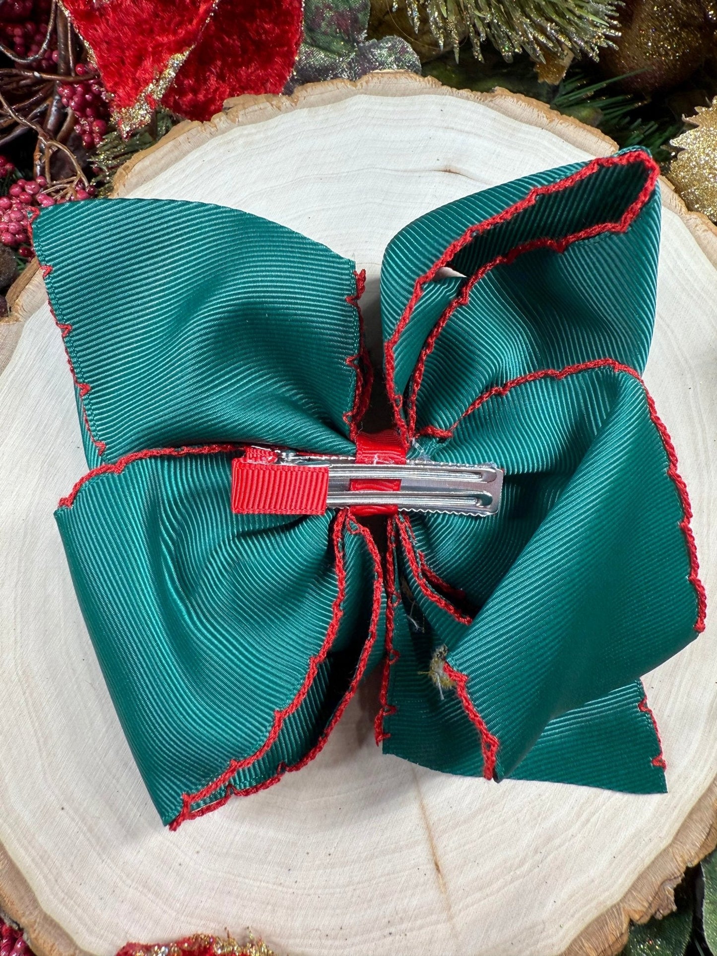 Gingerbread Embroidered Moonstitch Hair Bow | Clip or Headband