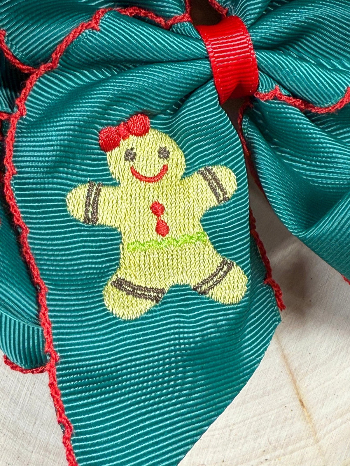 Gingerbread Embroidered Moonstitch Hair Bow | Clip or Headband