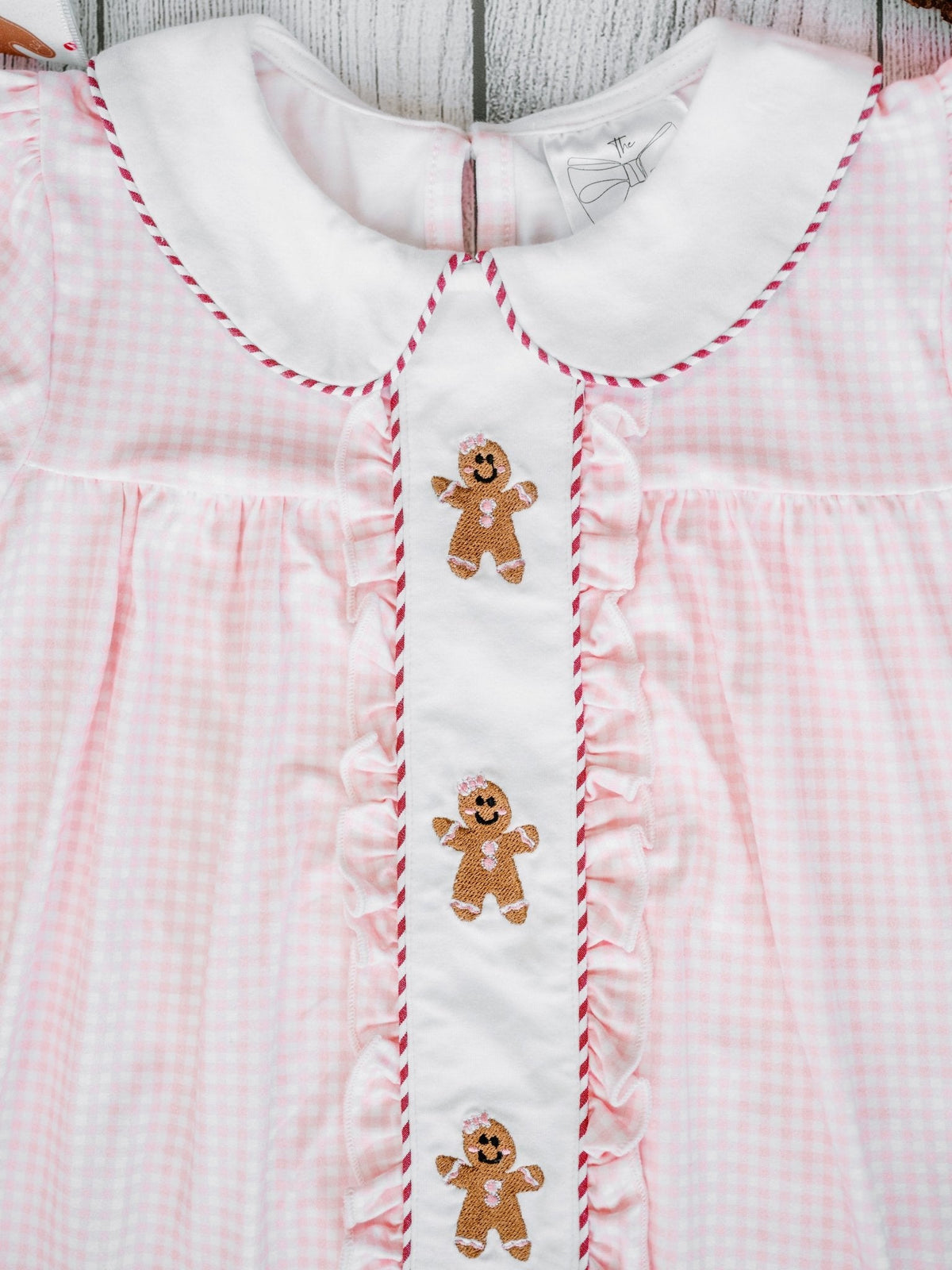 Gingerbread Friends Pink Embroidered Girls Dress