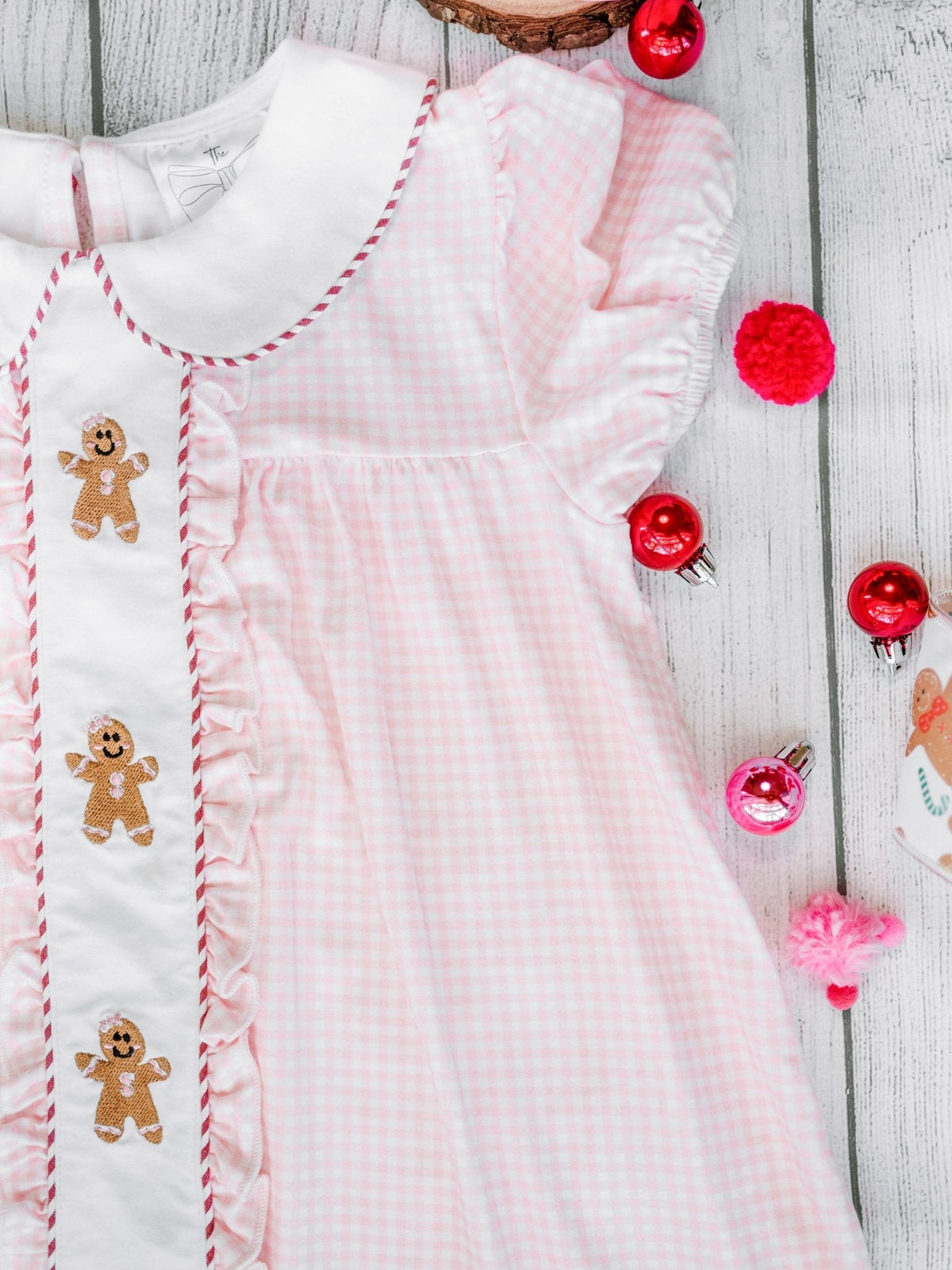 Gingerbread Friends Pink Embroidered Girls Dress