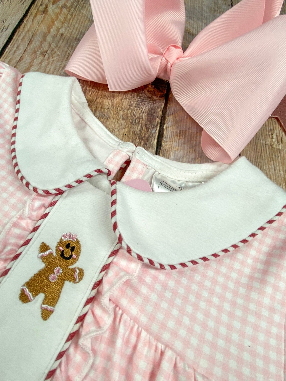 Gingerbread Friends Pink Embroidered Girls Dress