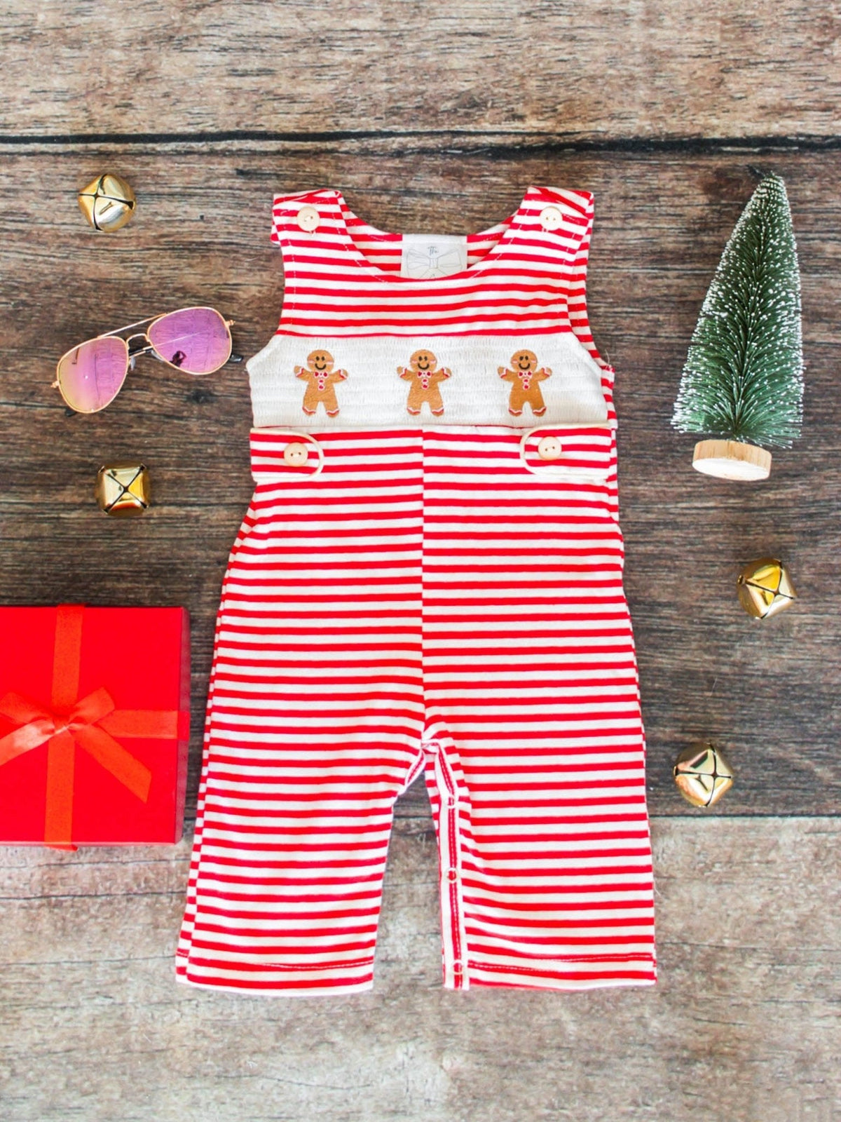 Gingerbread Friends Red Striped Infant Boys Onesie