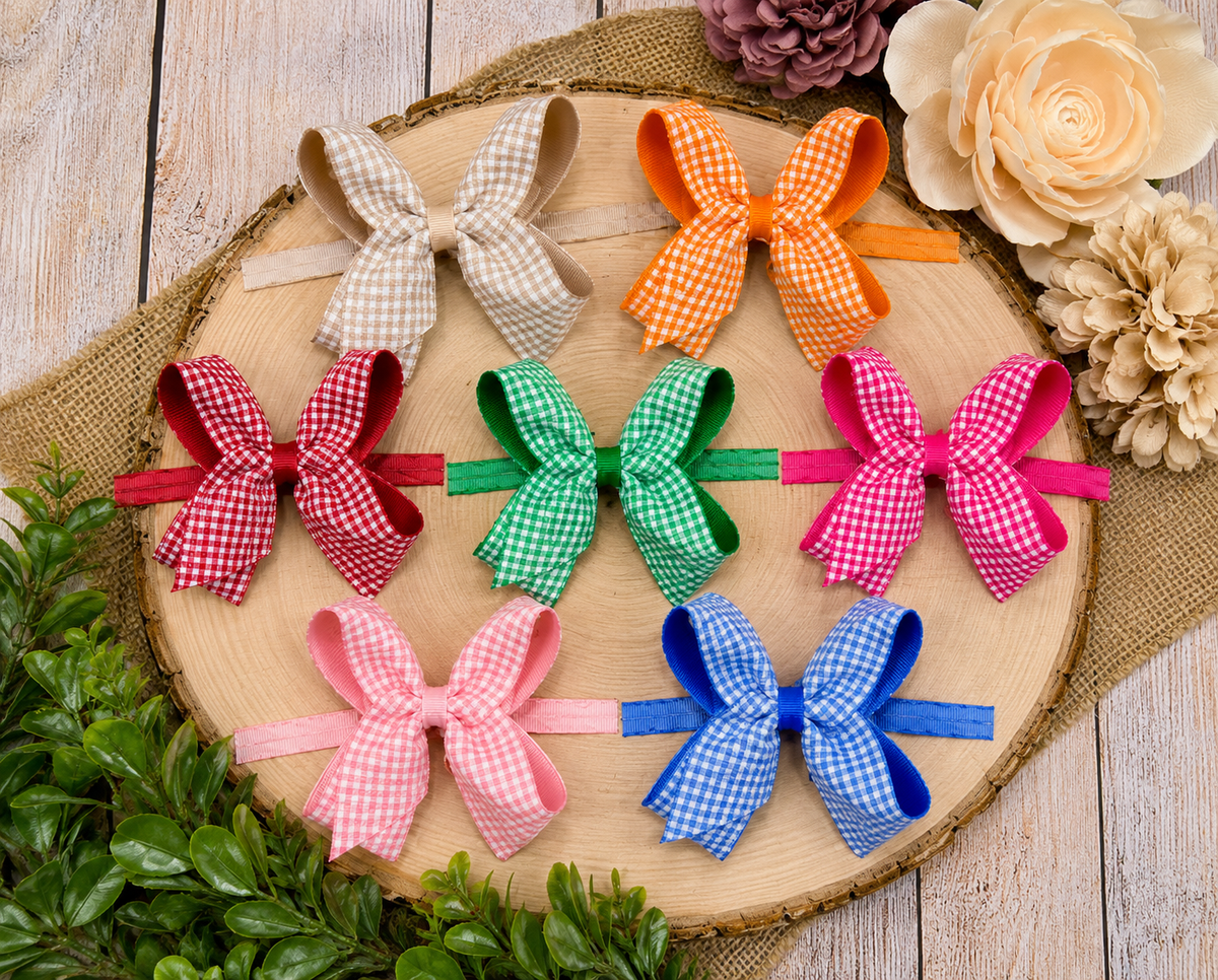 Gingham Classic Boutique Hair Bow | Clip or Headband