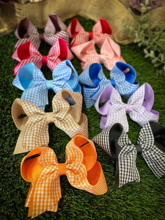 Gingham Classic Boutique Hair Bow | Clip or Headband