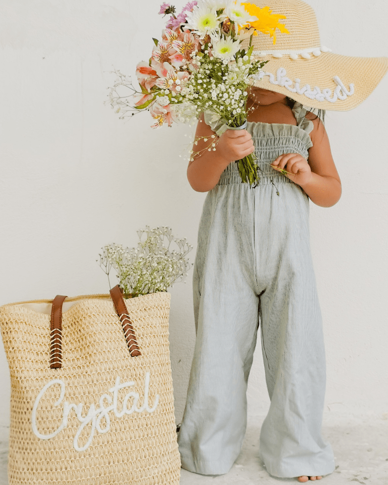 Goldie Smocked Jumpsuit - Sage Pinstripe