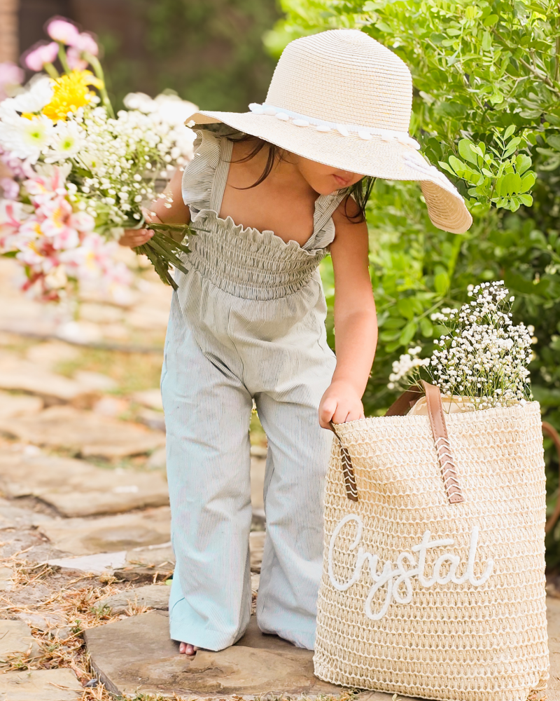 Goldie Smocked Jumpsuit - Sage Pinstripe